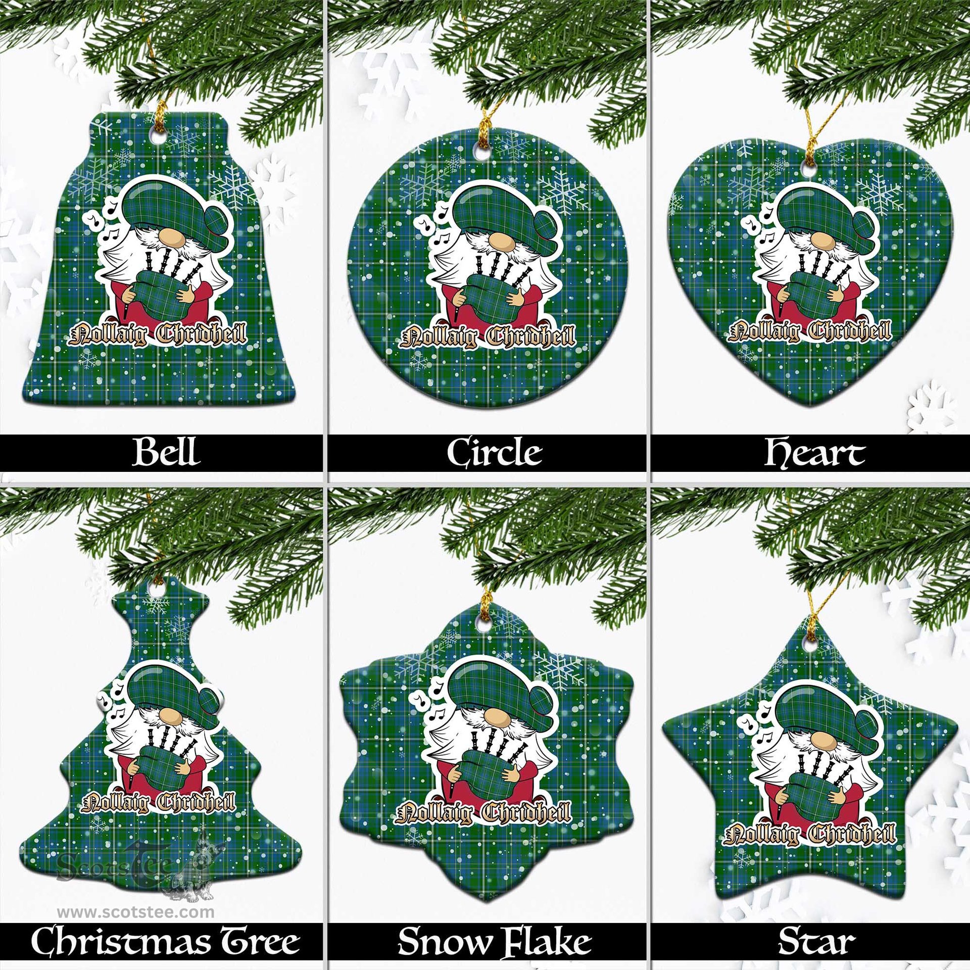 Scottish Hay Hunting Tartan Christmas Ornaments with Scottish Gnome Playing Bagpipes Scottish Plaid Tartan Plaid - ScotsTee - scotstee.com