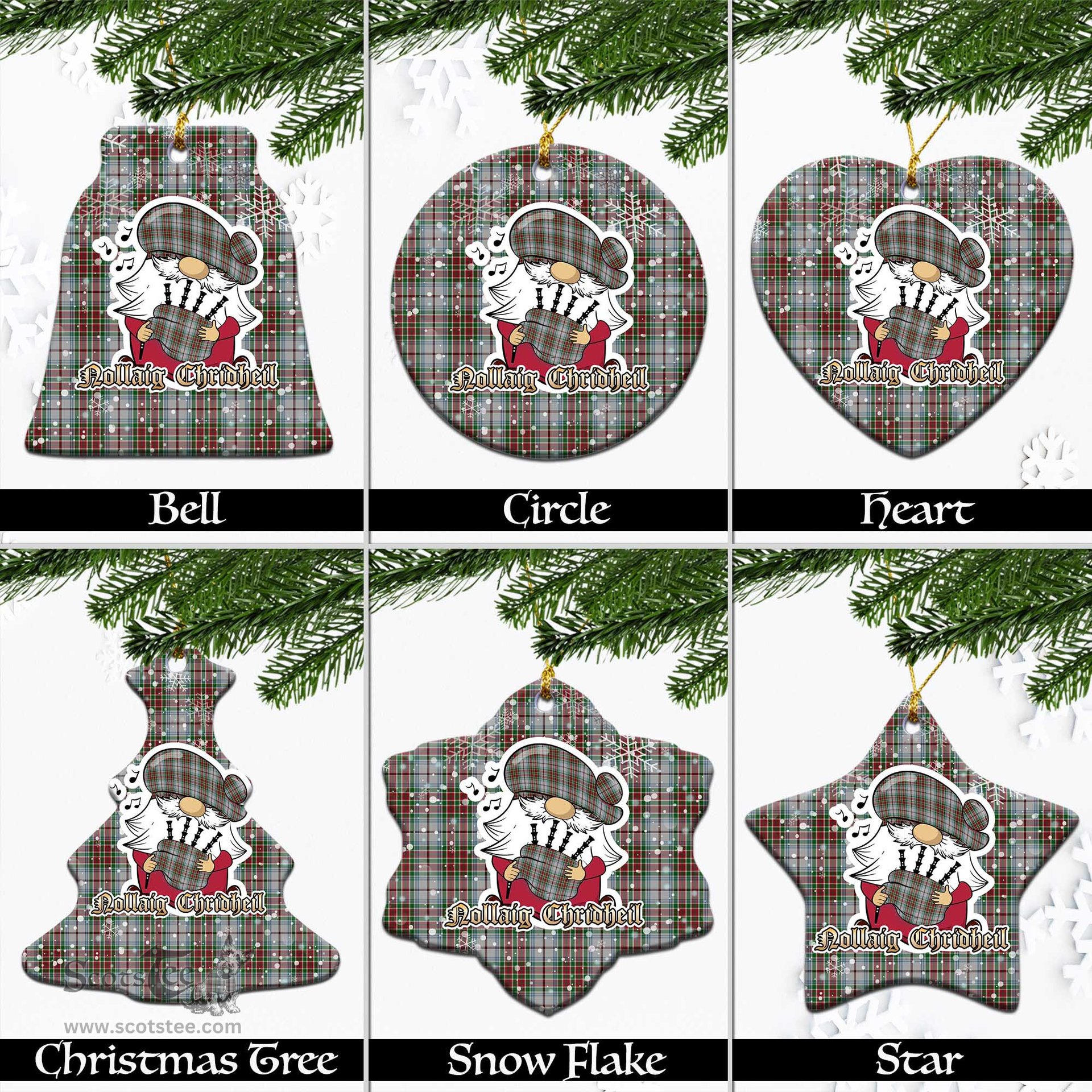 Scottish MacBain Dress Tartan Christmas Ornaments with Scottish Gnome Playing Bagpipes Scottish Plaid Tartan Plaid - ScotsTee - scotstee.com