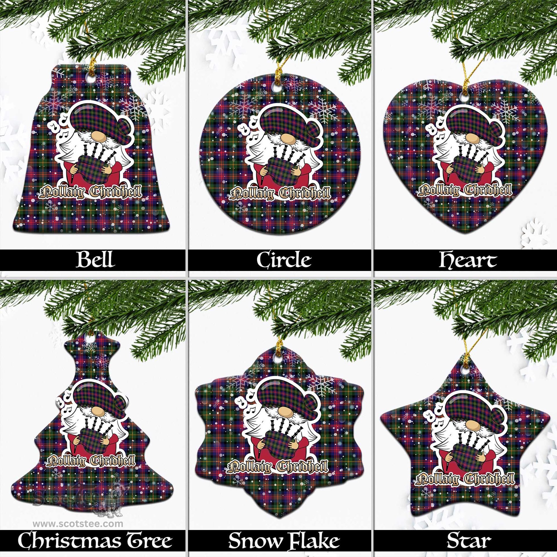 Scottish Logan Modern Tartan Christmas Ornaments with Scottish Gnome Playing Bagpipes Scottish Plaid Tartan Plaid - ScotsTee - scotstee.com