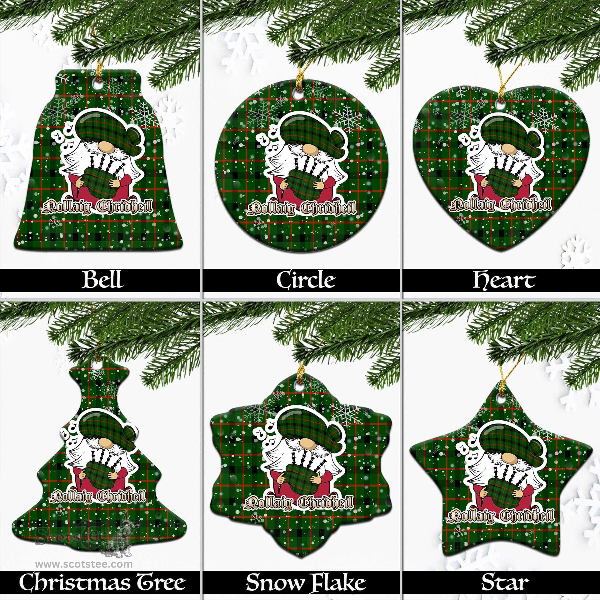 Scottish Kincaid Modern Tartan Christmas Ornaments with Scottish Gnome Playing Bagpipes Scottish Plaid Tartan Plaid - ScotsTee - scotstee.com