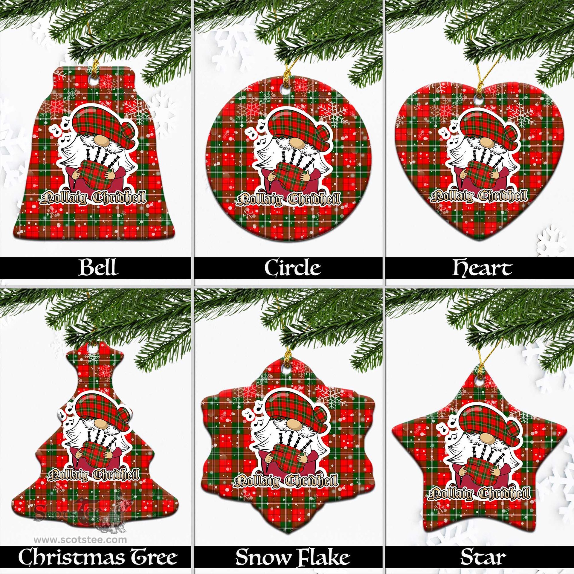 Scottish Lennox Modern Tartan Christmas Ornaments with Scottish Gnome Playing Bagpipes Scottish Plaid Tartan Plaid - ScotsTee - scotstee.com