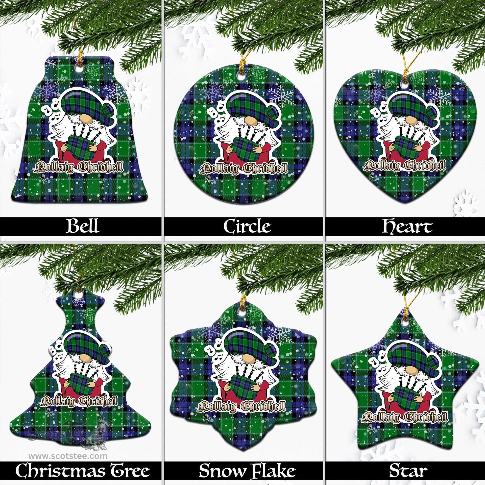 Scottish Haldane Tartan Christmas Ornaments with Scottish Gnome Playing Bagpipes Scottish Plaid Tartan Plaid - ScotsTee - scotstee.com