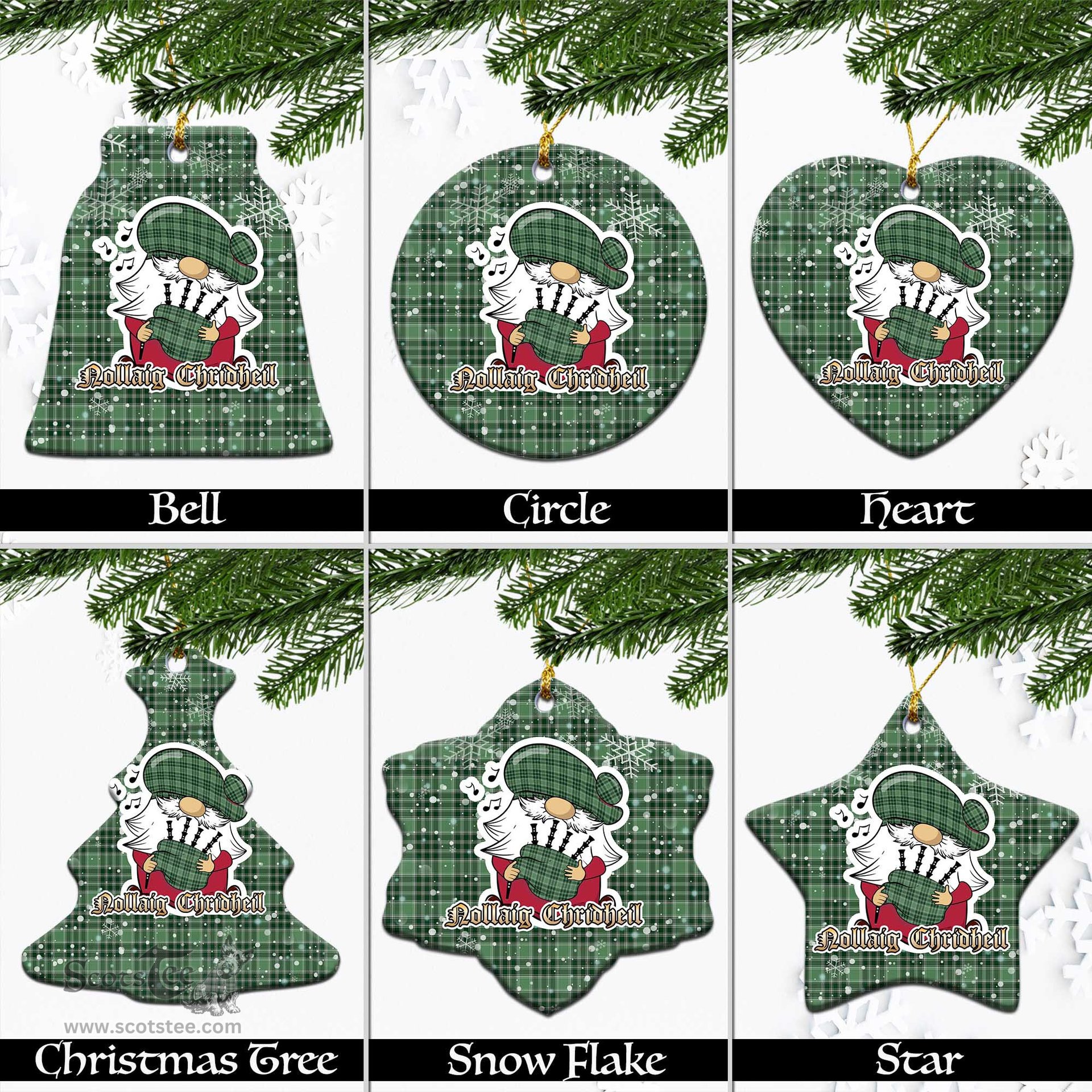 Scottish MacDonald Lord of the Isles Hunting Tartan Christmas Ornaments with Scottish Gnome Playing Bagpipes Scottish Plaid Tartan Plaid - ScotsTee - scotstee.com