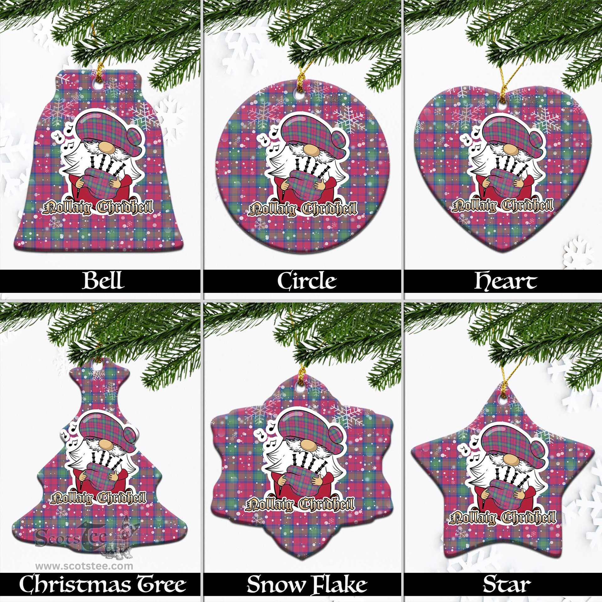 Scottish Lindsay Ancient Tartan Christmas Ornaments with Scottish Gnome Playing Bagpipes Scottish Plaid Tartan Plaid - ScotsTee - scotstee.com