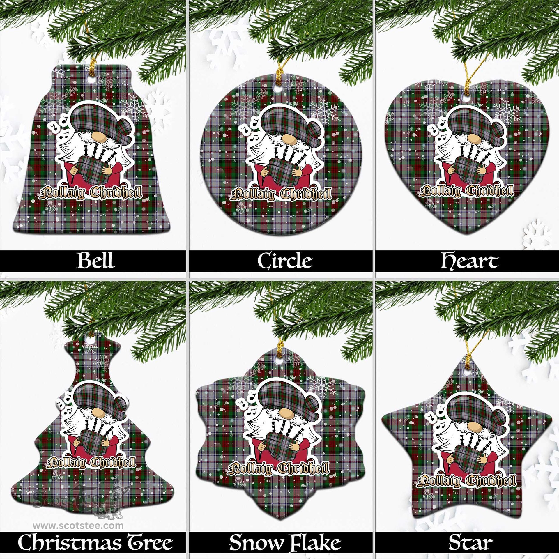 Scottish MacDuff Dress Tartan Christmas Ornaments with Scottish Gnome Playing Bagpipes Scottish Plaid Tartan Plaid - ScotsTee - scotstee.com