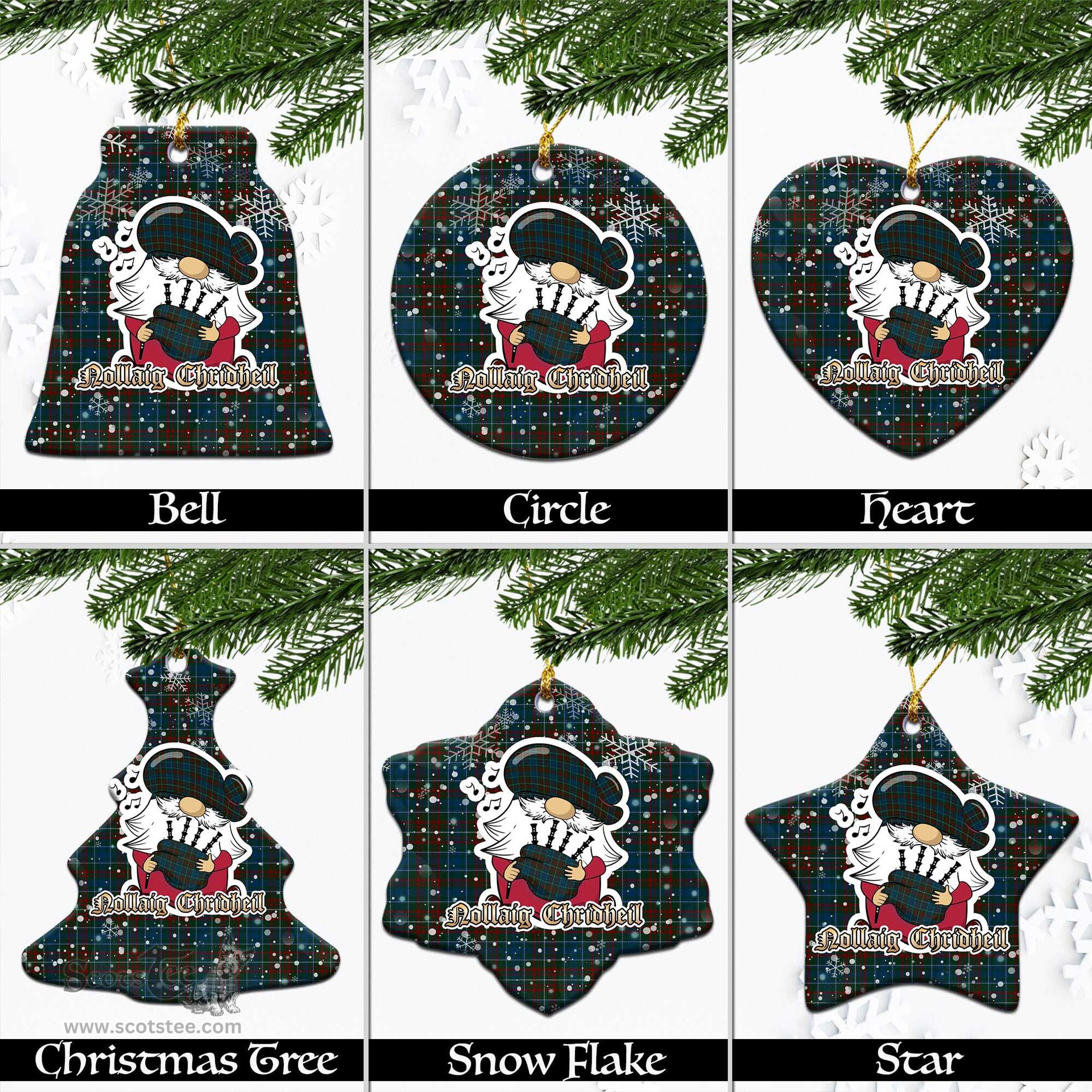 Scottish MacConnell Tartan Christmas Ornaments with Scottish Gnome Playing Bagpipes Scottish Plaid Tartan Plaid - ScotsTee - scotstee.com