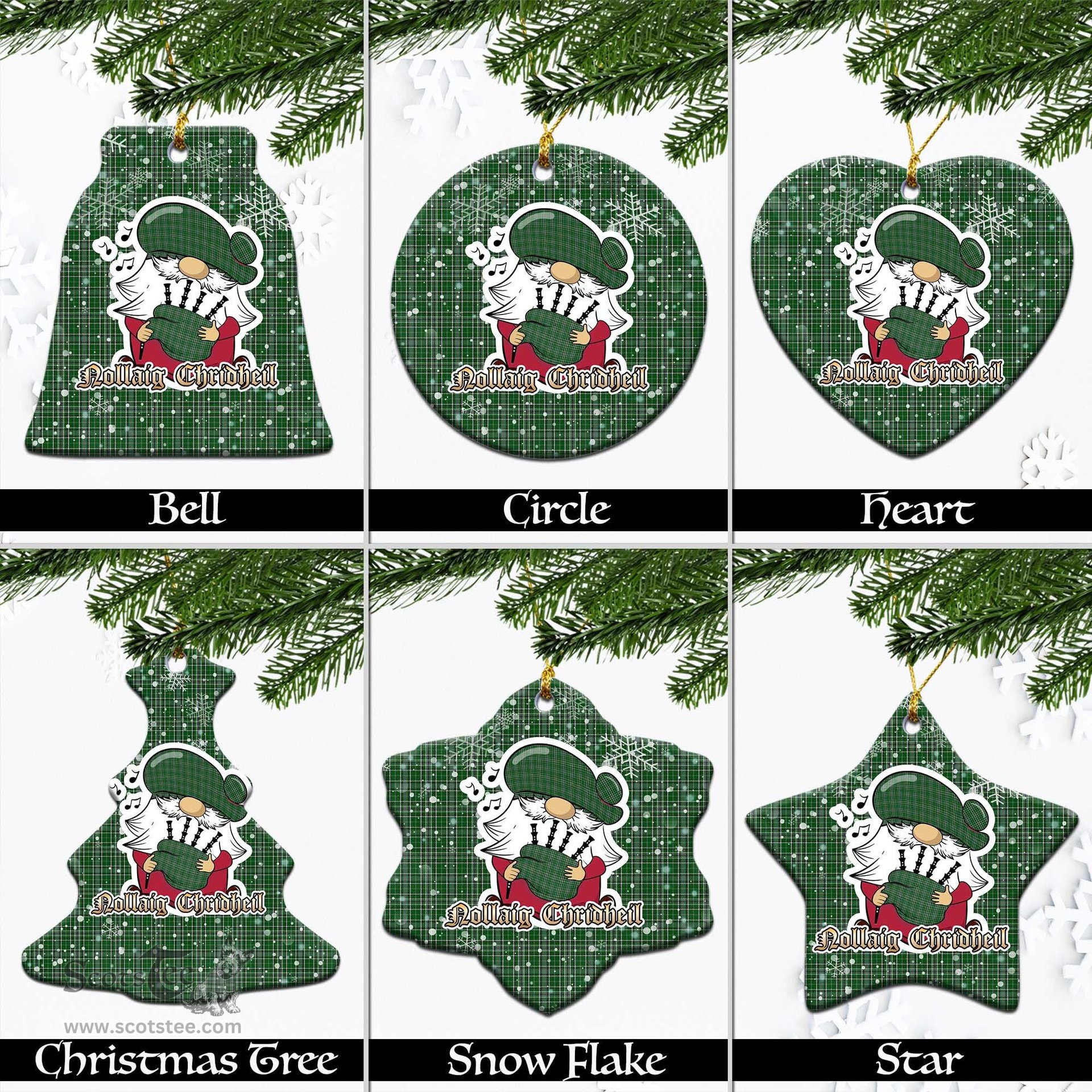 Scottish Gayre Dress Tartan Christmas Ornaments with Scottish Gnome Playing Bagpipes Scottish Plaid Tartan Plaid - ScotsTee - scotstee.com