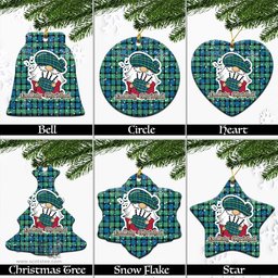 Scottish Gunn Ancient Tartan Christmas Ornaments with Scottish Gnome Playing Bagpipes Scottish Plaid Tartan Plaid - ScotsTee - scotstee.com