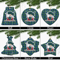 Scottish Gordon Ancient Tartan Christmas Ornaments with Scottish Gnome Playing Bagpipes Scottish Plaid Tartan Plaid - ScotsTee - scotstee.com