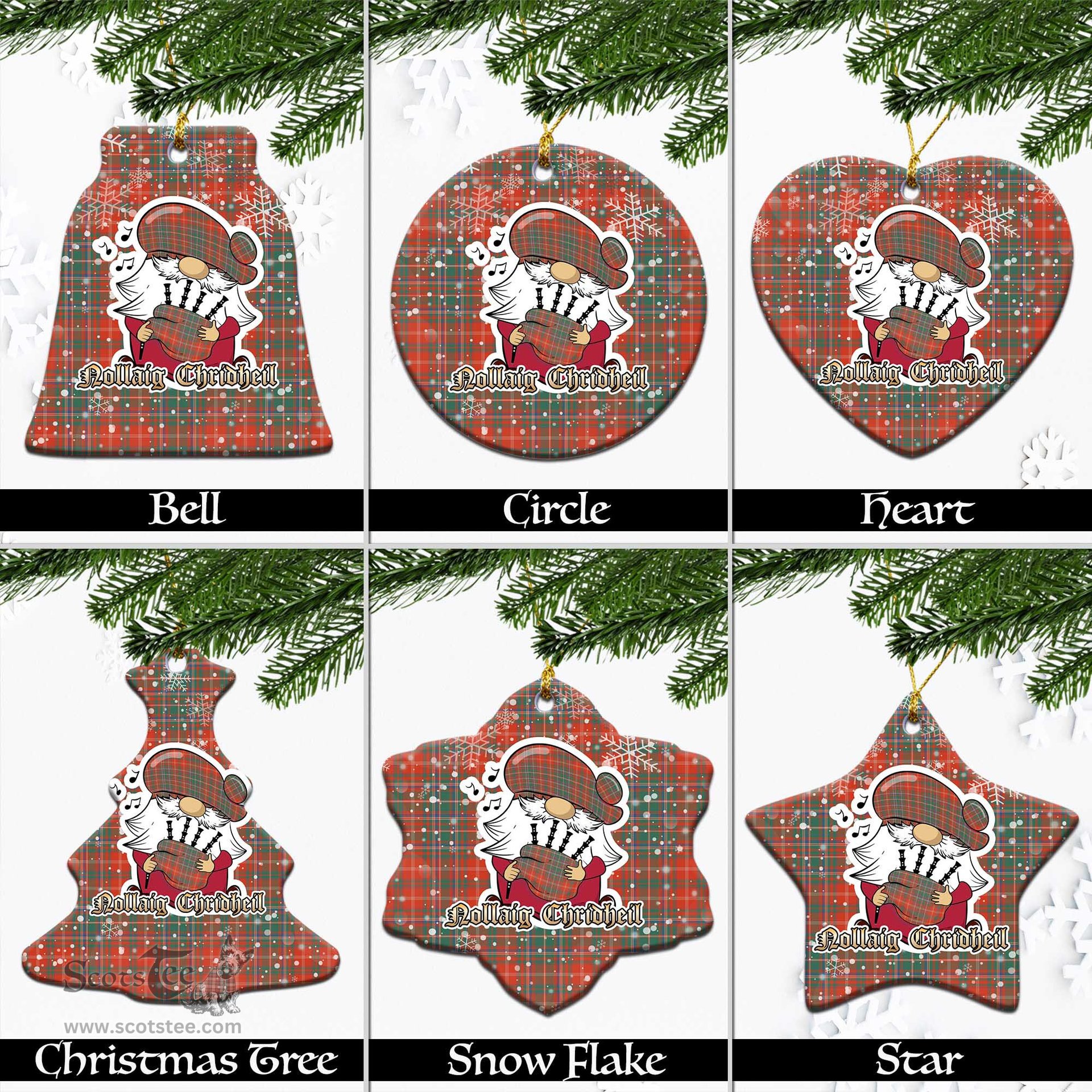 Scottish MacDougall Ancient Tartan Christmas Ornaments with Scottish Gnome Playing Bagpipes Scottish Plaid Tartan Plaid - ScotsTee - scotstee.com