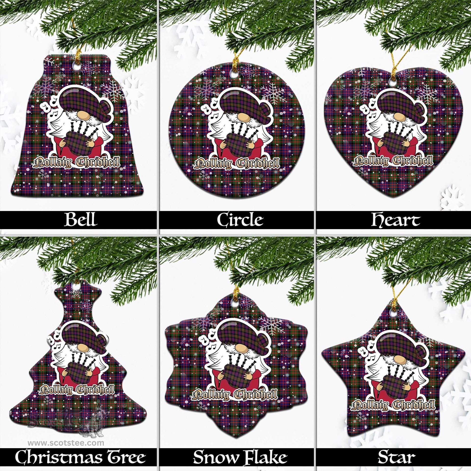 Scottish MacDonald Modern Tartan Christmas Ornaments with Scottish Gnome Playing Bagpipes Scottish Plaid Tartan Plaid - ScotsTee - scotstee.com