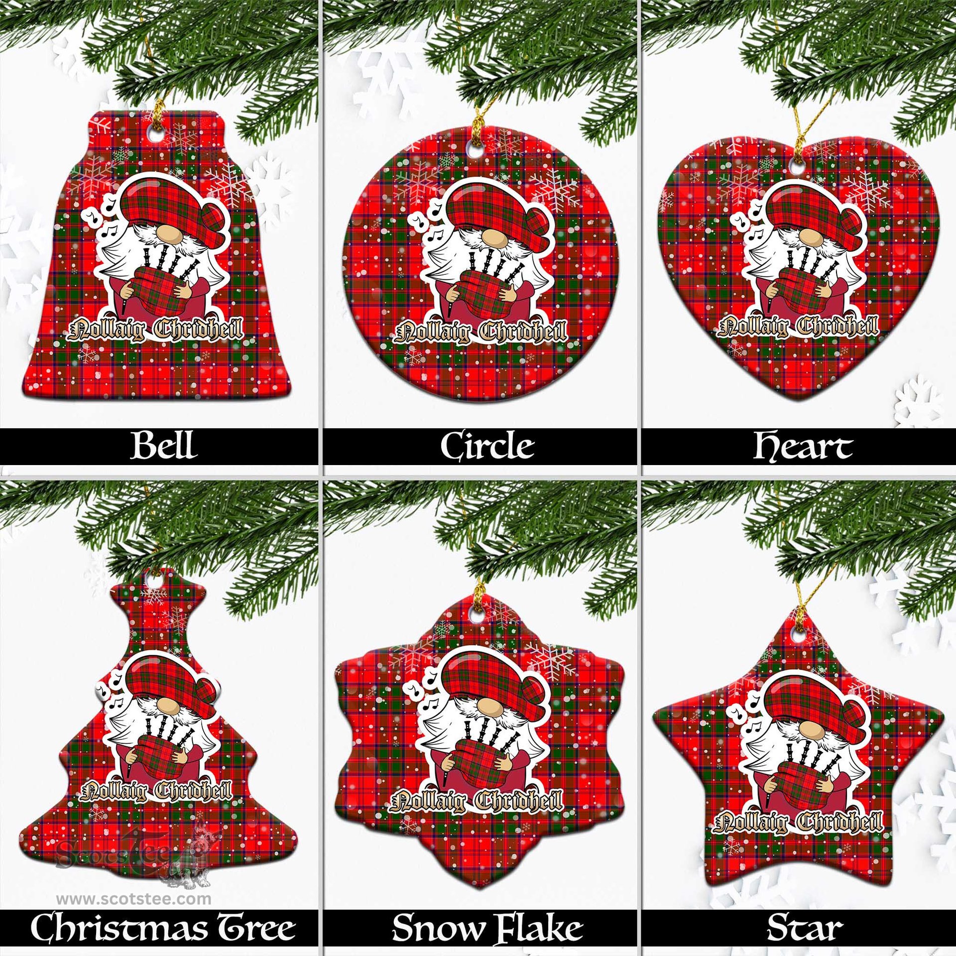 Scottish Heron Tartan Christmas Ornaments with Scottish Gnome Playing Bagpipes Scottish Plaid Tartan Plaid - ScotsTee - scotstee.com