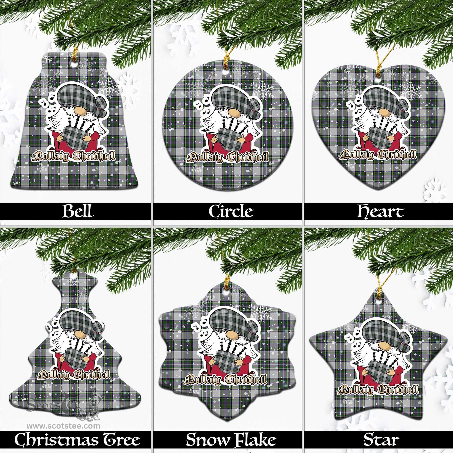 Scottish Pritchard Tartan Christmas Ornaments with Scottish Gnome Playing Bagpipes Scottish Plaid Tartan Plaid - ScotsTee - scotstee.com