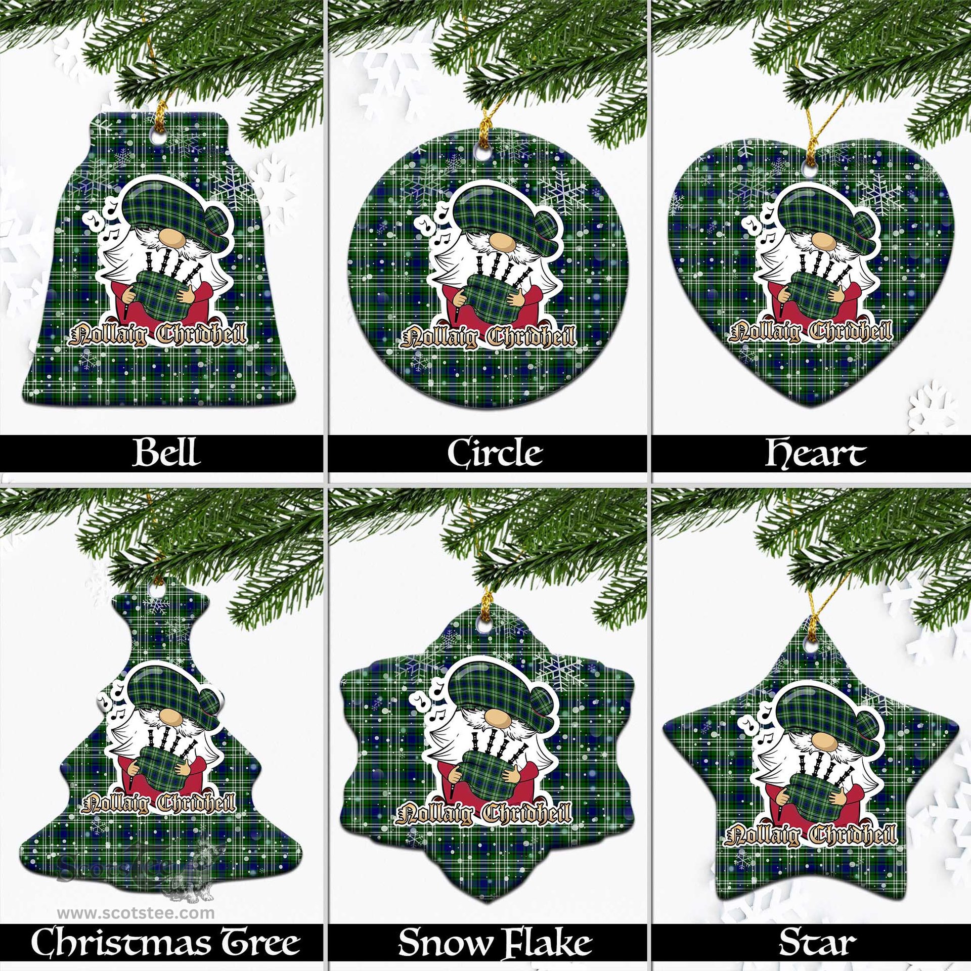 Scottish Purves Tartan Christmas Ornaments with Scottish Gnome Playing Bagpipes Scottish Plaid Tartan Plaid - ScotsTee - scotstee.com