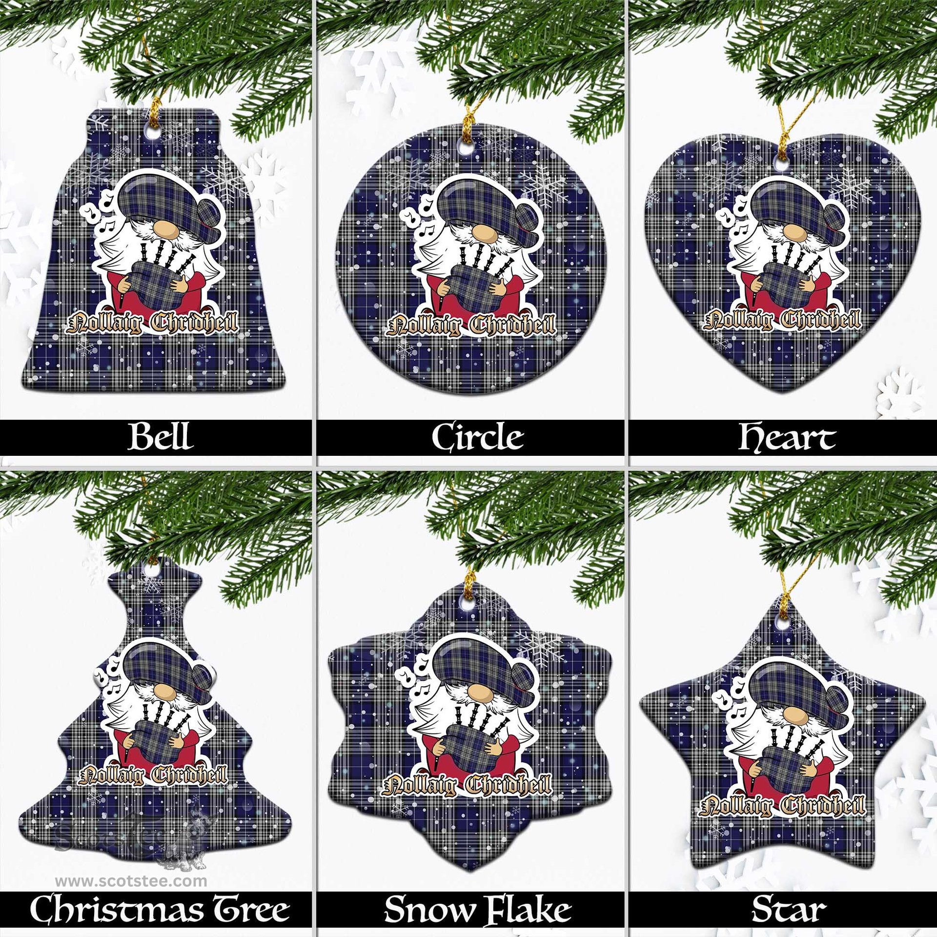 Scottish Napier Tartan Christmas Ornaments with Scottish Gnome Playing Bagpipes Scottish Plaid Tartan Plaid - ScotsTee - scotstee.com