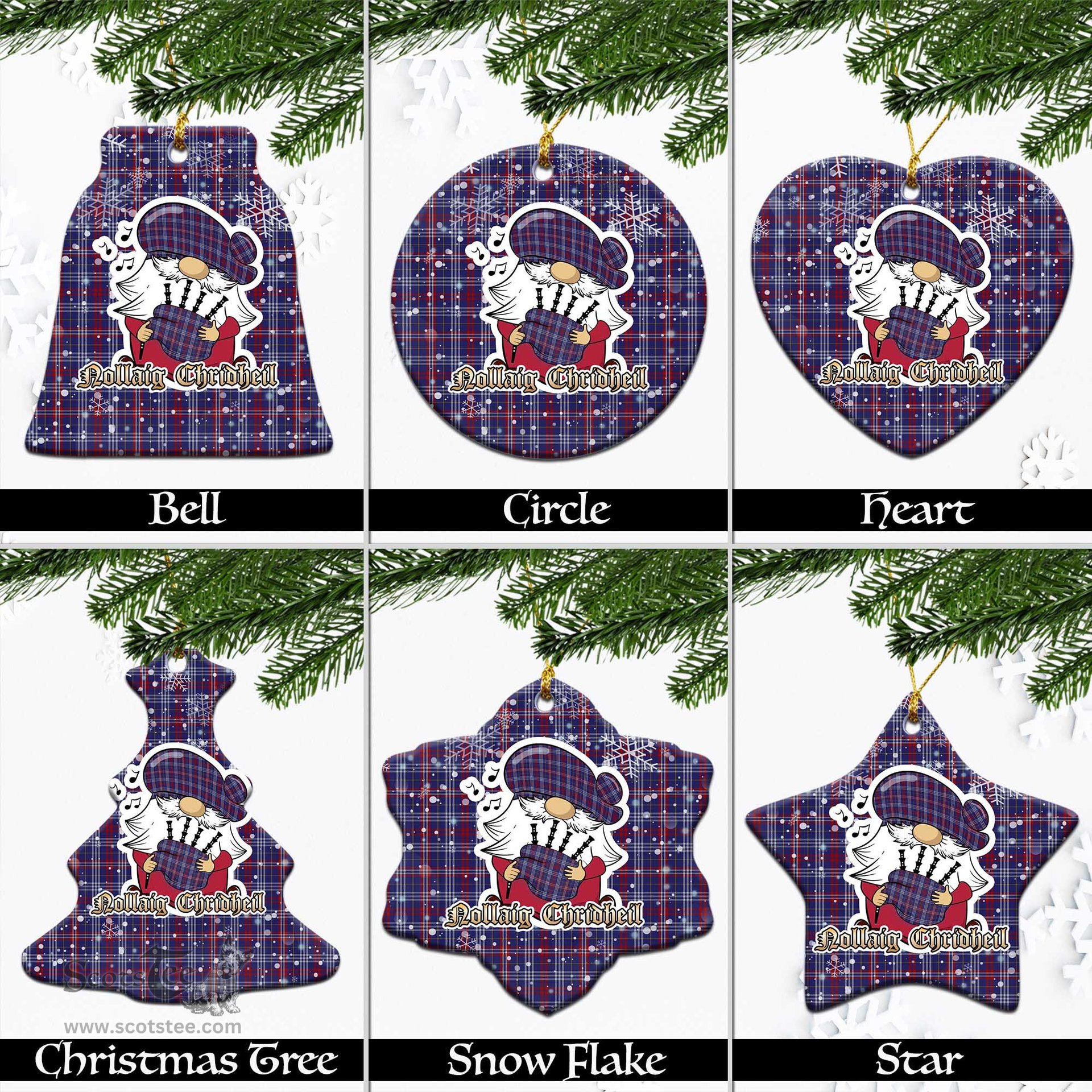 Scottish Parker Tartan Christmas Ornaments with Scottish Gnome Playing Bagpipes Scottish Plaid Tartan Plaid - ScotsTee - scotstee.com