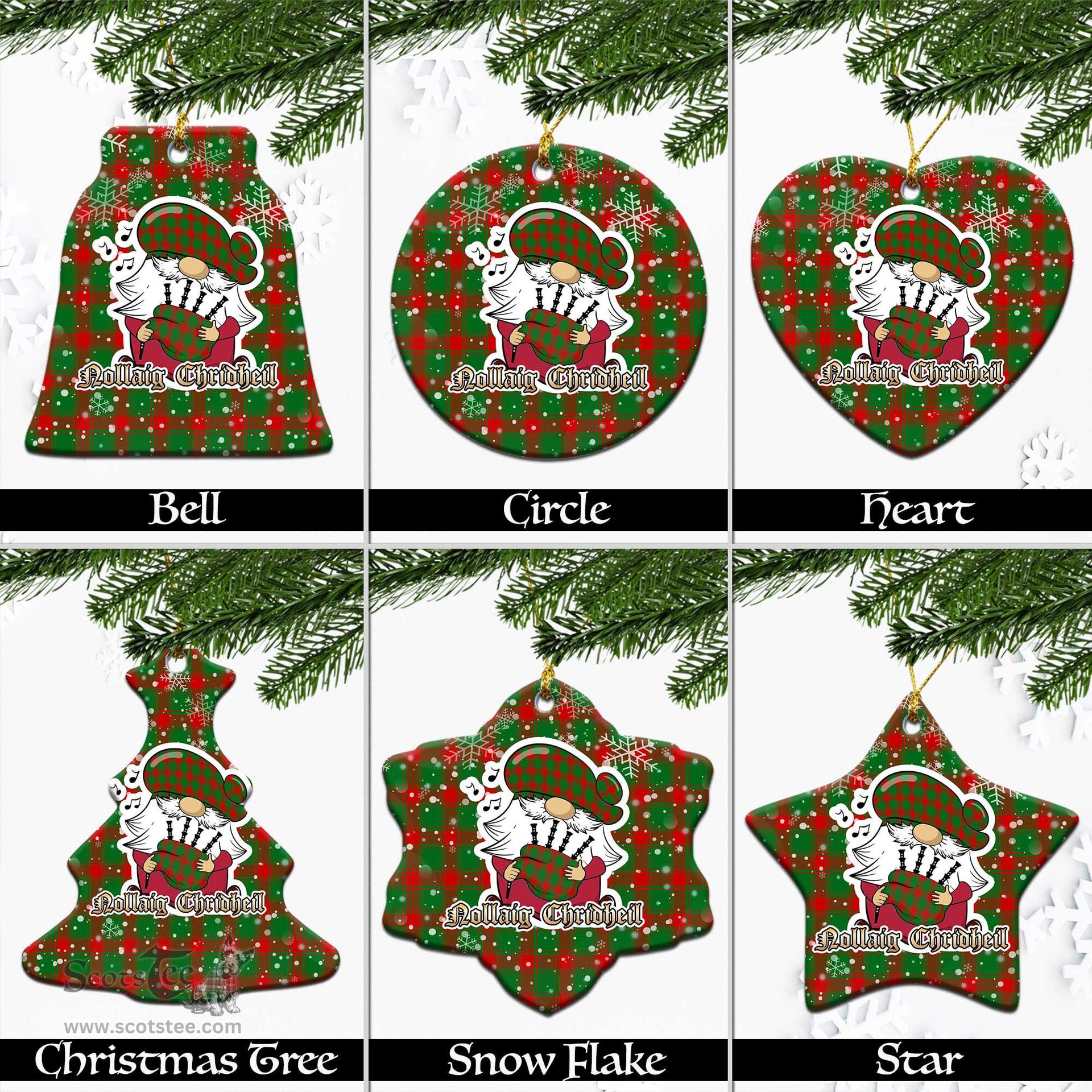 Scottish Middleton Modern Tartan Christmas Ornaments with Scottish Gnome Playing Bagpipes Scottish Plaid Tartan Plaid - ScotsTee - scotstee.com