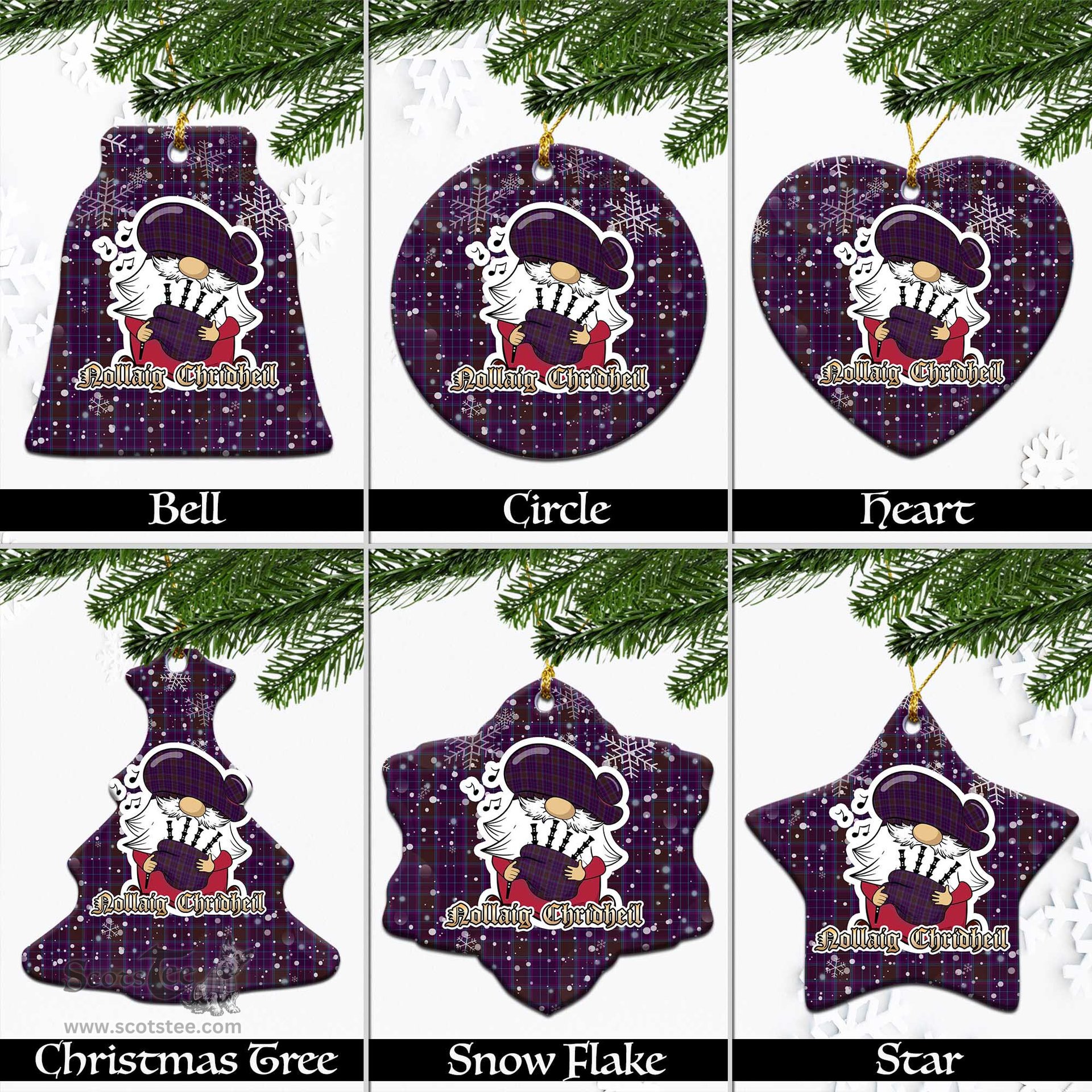 Scottish Phillips Tartan Christmas Ornaments with Scottish Gnome Playing Bagpipes Scottish Plaid Tartan Plaid - ScotsTee - scotstee.com