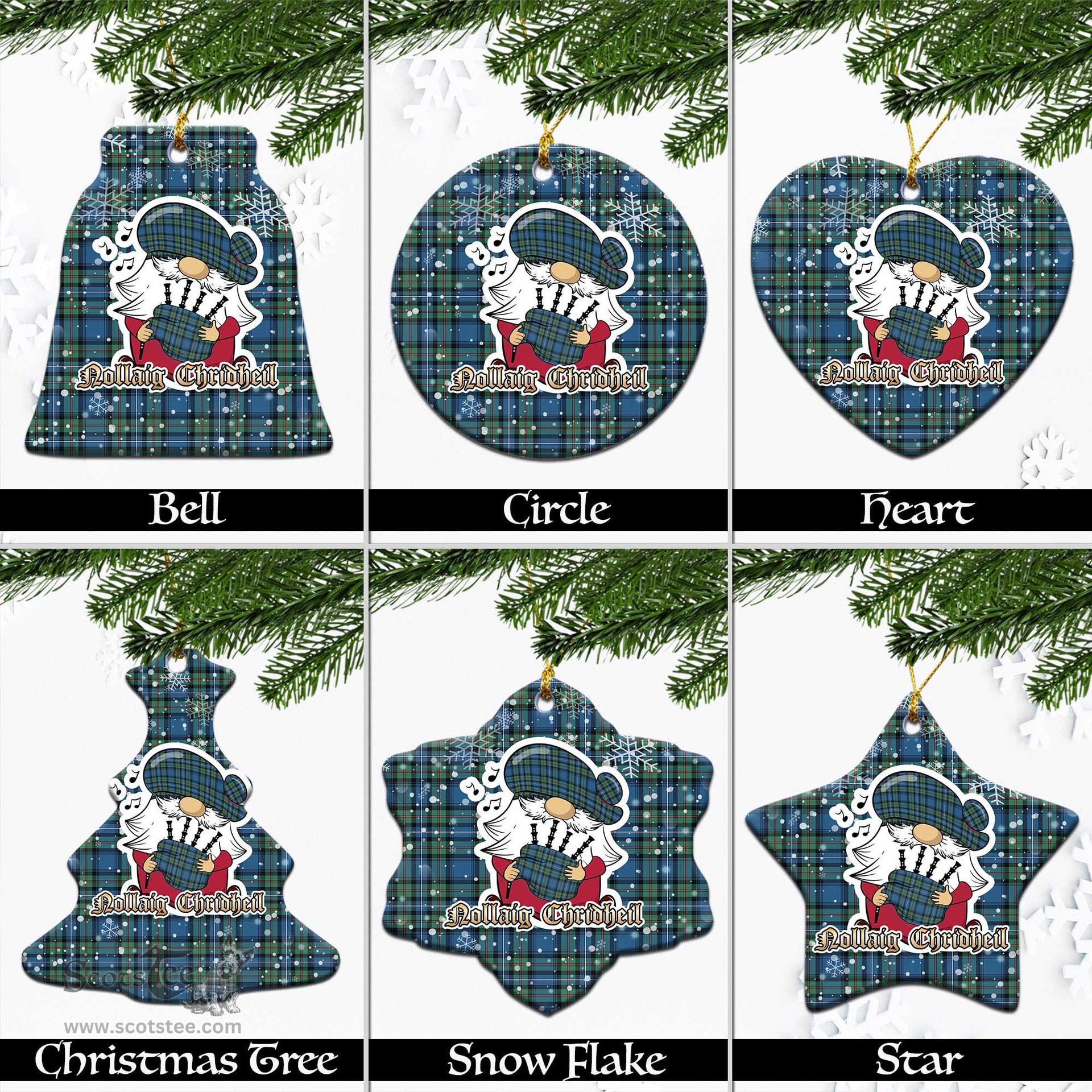 Scottish Robertson Hunting Ancient Tartan Christmas Ornaments with Scottish Gnome Playing Bagpipes Scottish Plaid Tartan Plaid - ScotsTee - scotstee.com