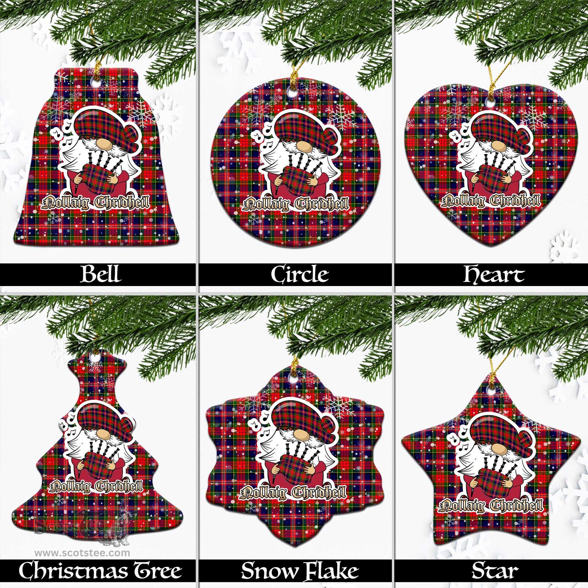 Scottish MacPherson Modern Tartan Christmas Ornaments with Scottish Gnome Playing Bagpipes Scottish Plaid Tartan Plaid - ScotsTee - scotstee.com