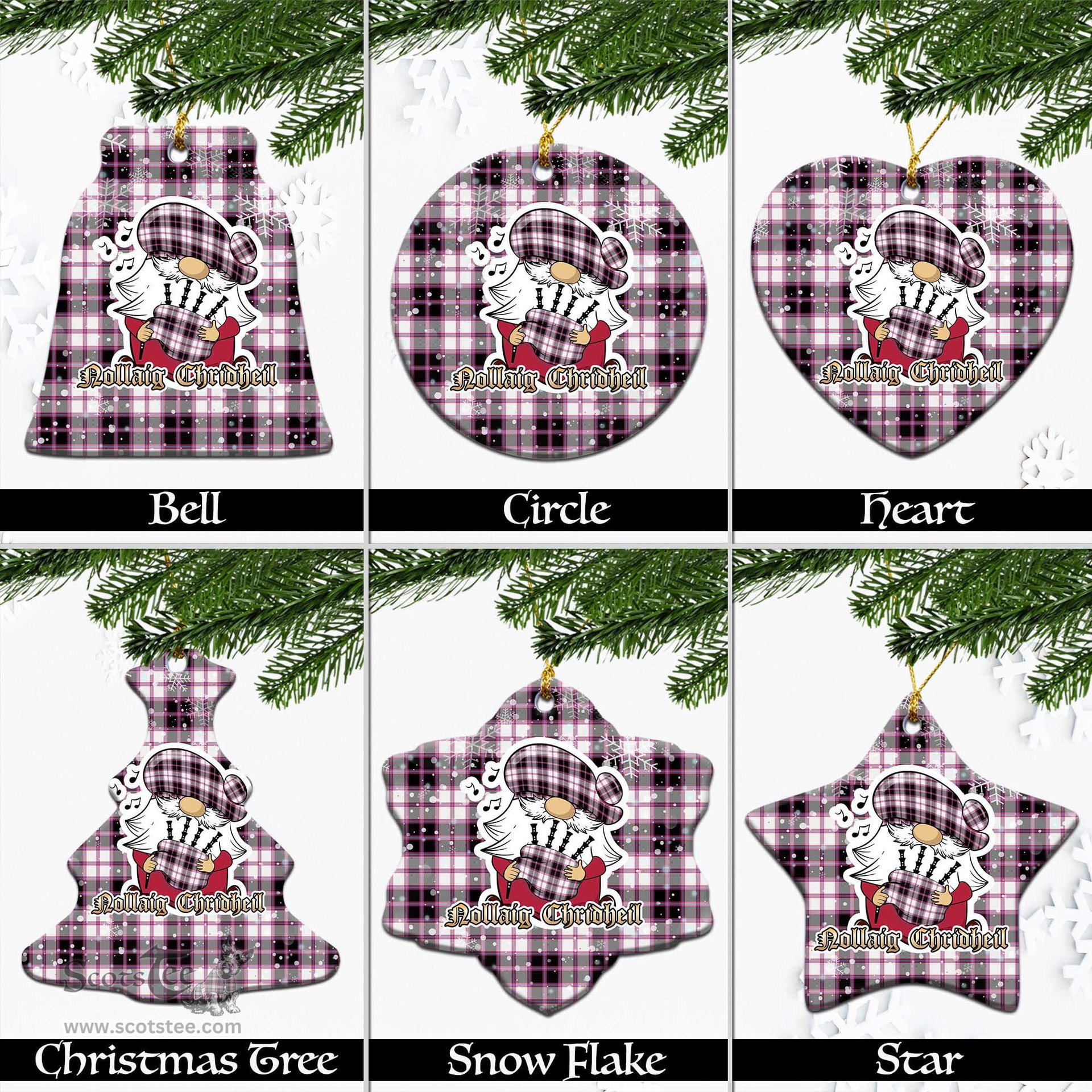 Scottish MacPherson Hunting Modern Tartan Christmas Ornaments with Scottish Gnome Playing Bagpipes Scottish Plaid Tartan Plaid - ScotsTee - scotstee.com
