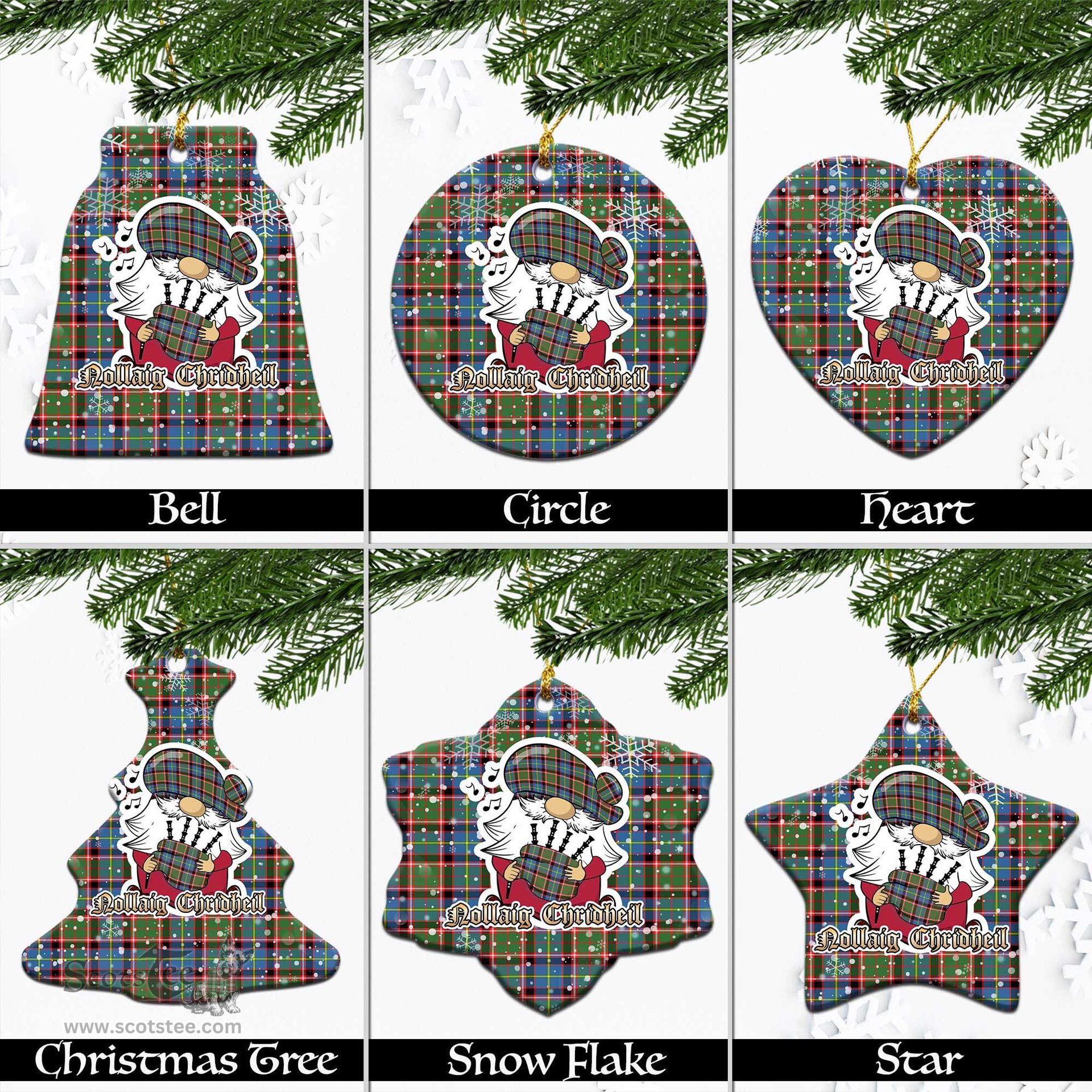 Scottish Norvel Tartan Christmas Ornaments with Scottish Gnome Playing Bagpipes Scottish Plaid Tartan Plaid - ScotsTee - scotstee.com