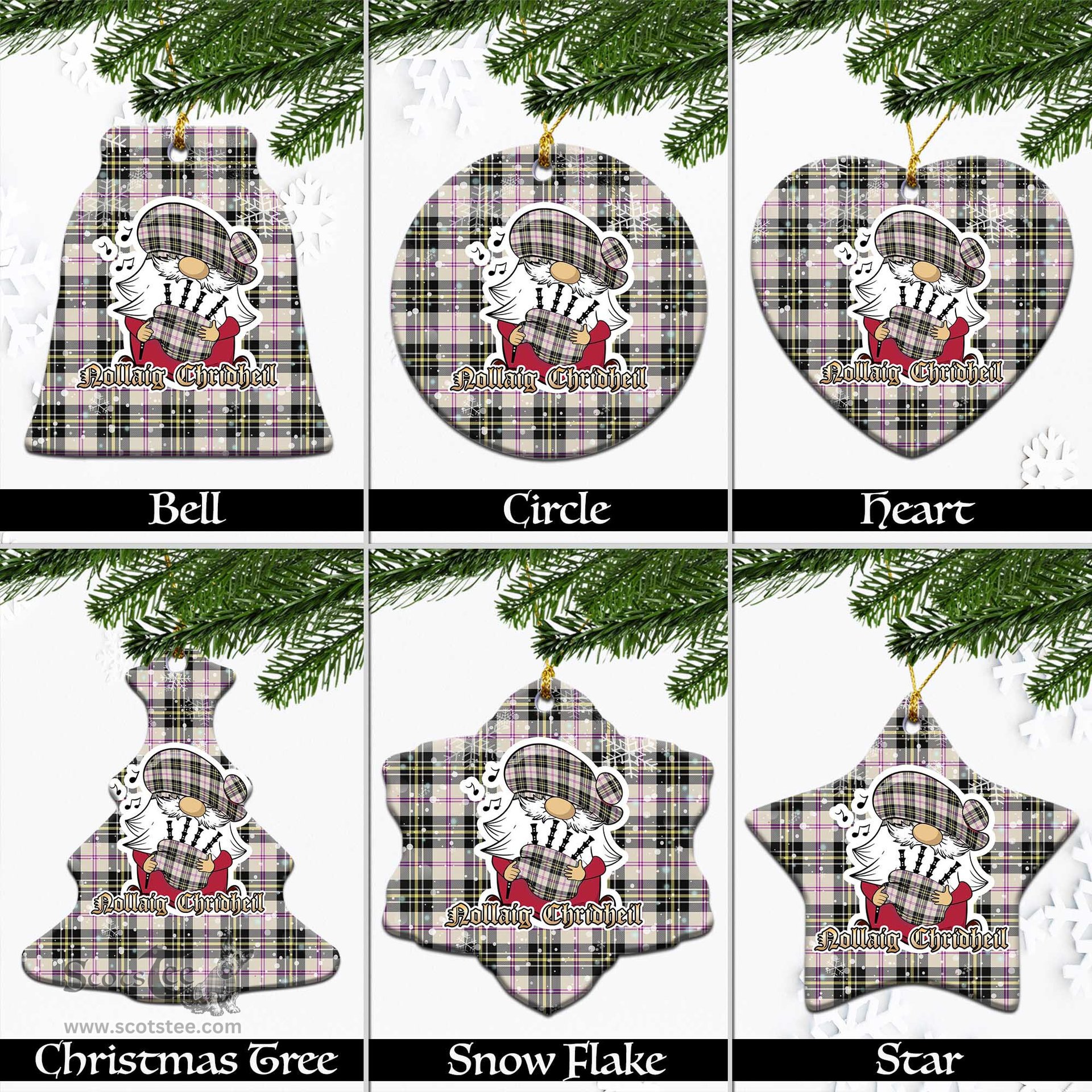 Scottish MacPherson Dress Ancient Tartan Christmas Ornaments with Scottish Gnome Playing Bagpipes Scottish Plaid Tartan Plaid - ScotsTee - scotstee.com