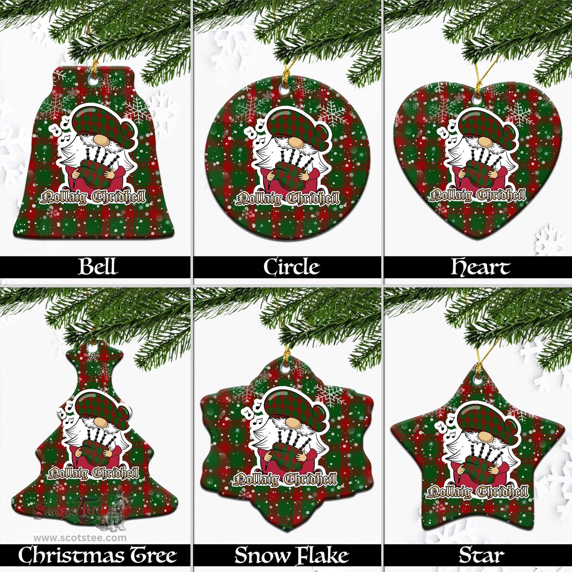 Scottish Middleton Tartan Christmas Ornaments with Scottish Gnome Playing Bagpipes Scottish Plaid Tartan Plaid - ScotsTee - scotstee.com