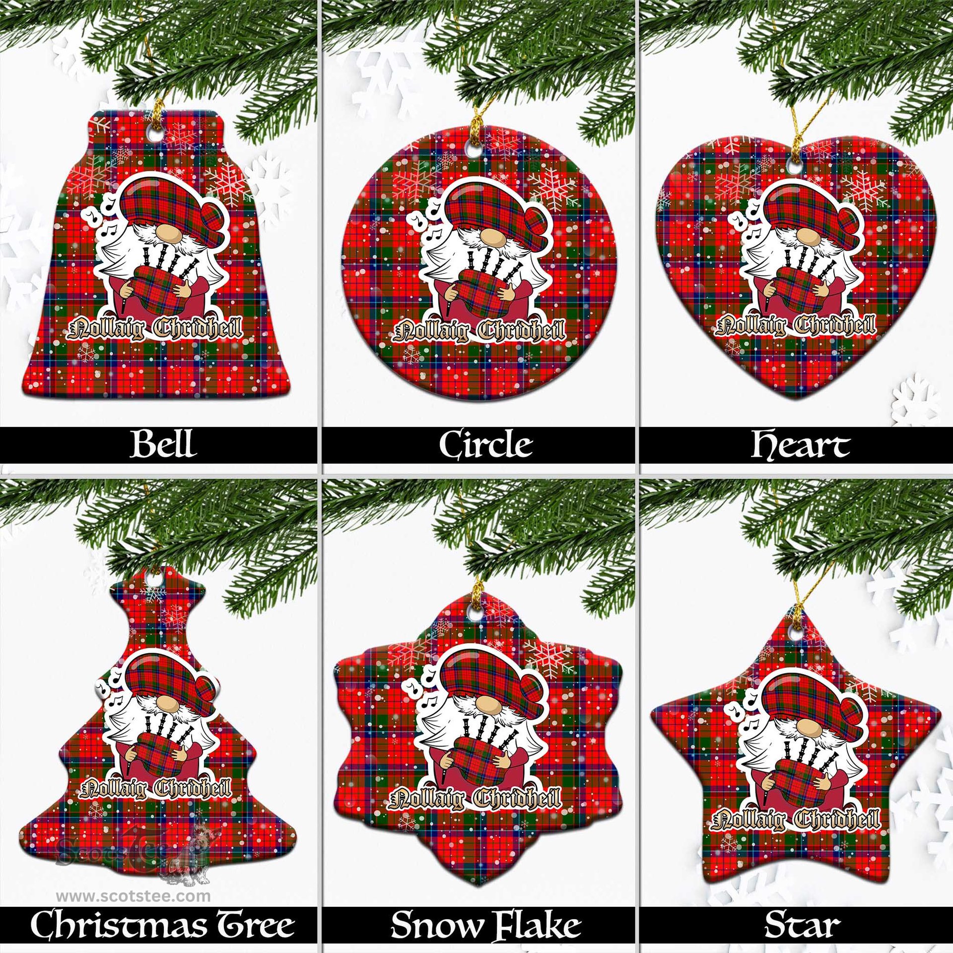Scottish MacNicol of Scorrybreac Tartan Christmas Ornaments with Scottish Gnome Playing Bagpipes Scottish Plaid Tartan Plaid - ScotsTee - scotstee.com
