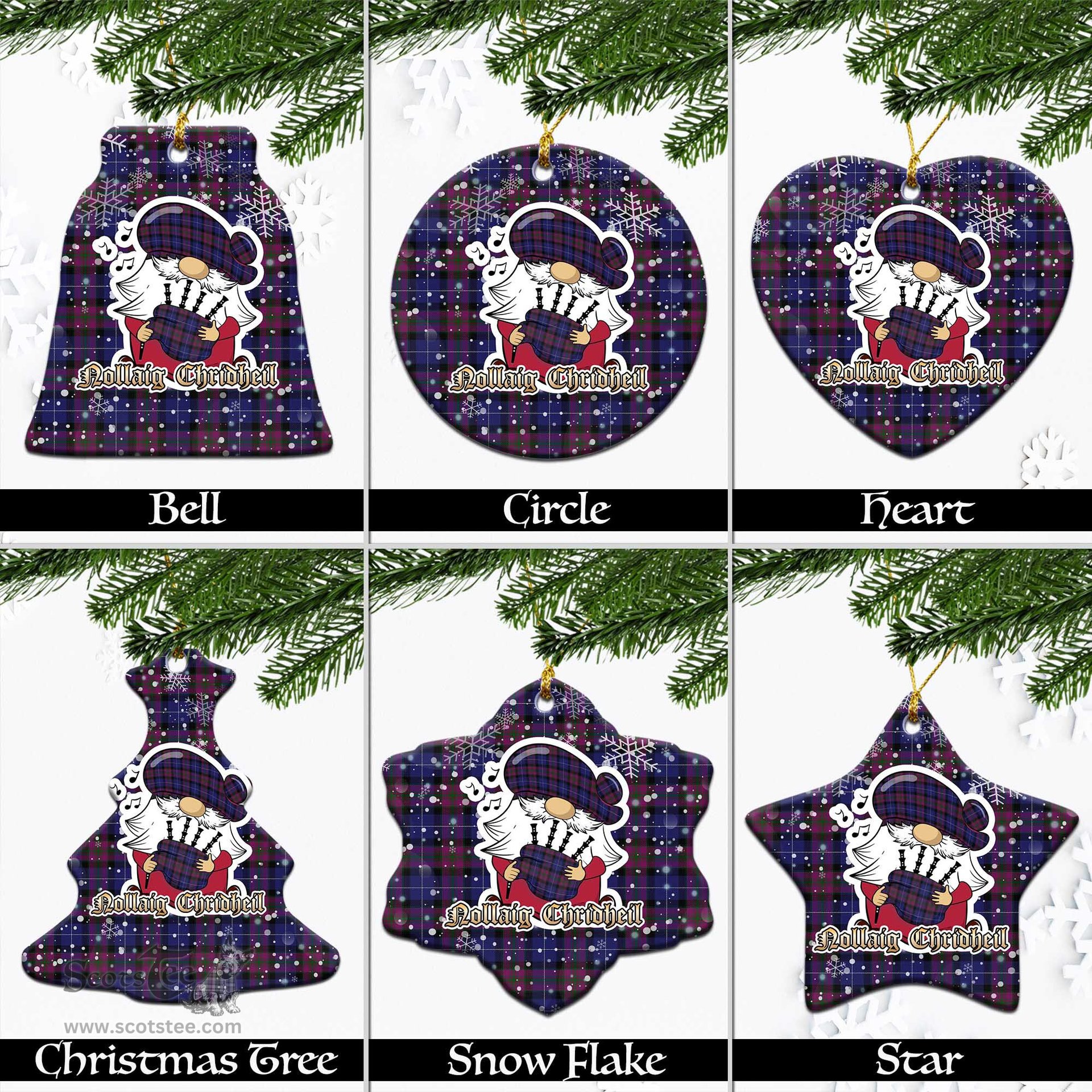 Scottish Pride of Scotland Tartan Christmas Ornaments with Scottish Gnome Playing Bagpipes Scottish Plaid Tartan Plaid - ScotsTee - scotstee.com