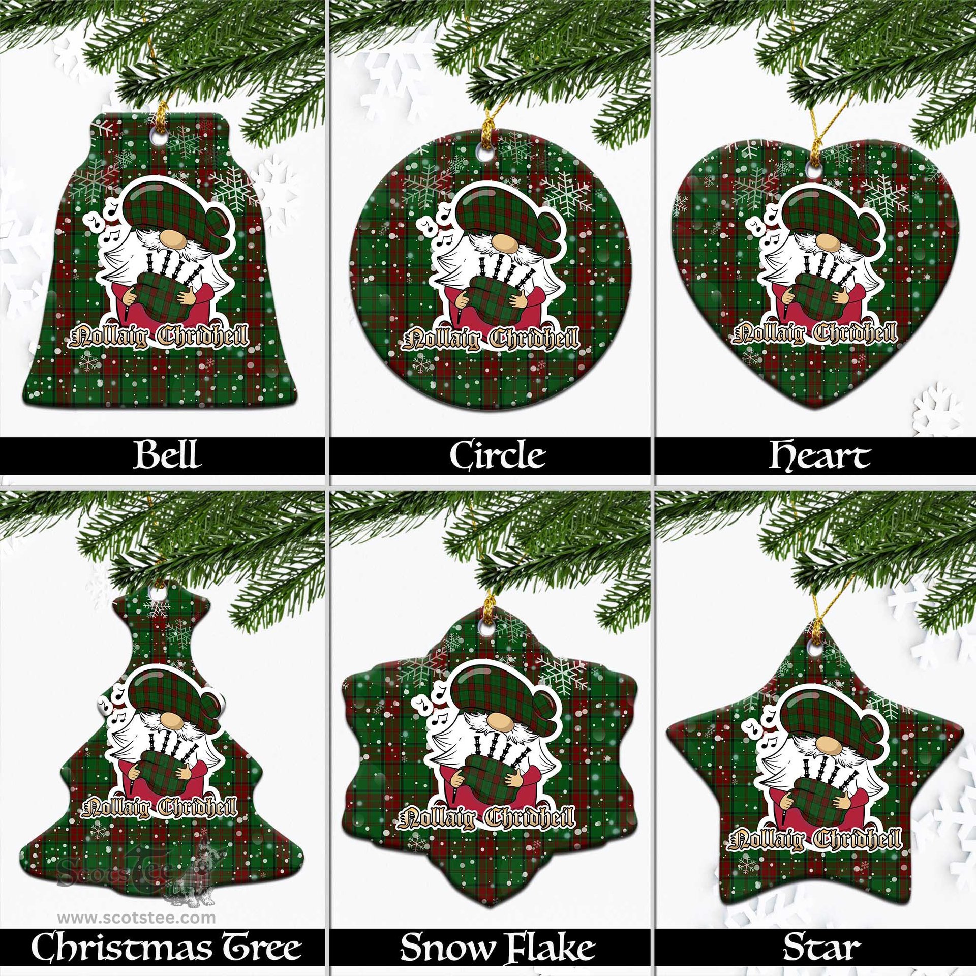 Scottish Maxwell Hunting Tartan Christmas Ornaments with Scottish Gnome Playing Bagpipes Scottish Plaid Tartan Plaid - ScotsTee - scotstee.com