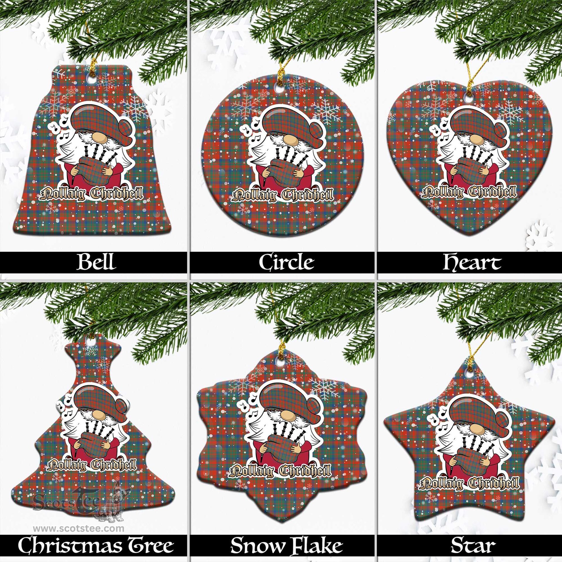 Scottish Matheson Ancient Tartan Christmas Ornaments with Scottish Gnome Playing Bagpipes Scottish Plaid Tartan Plaid - ScotsTee - scotstee.com