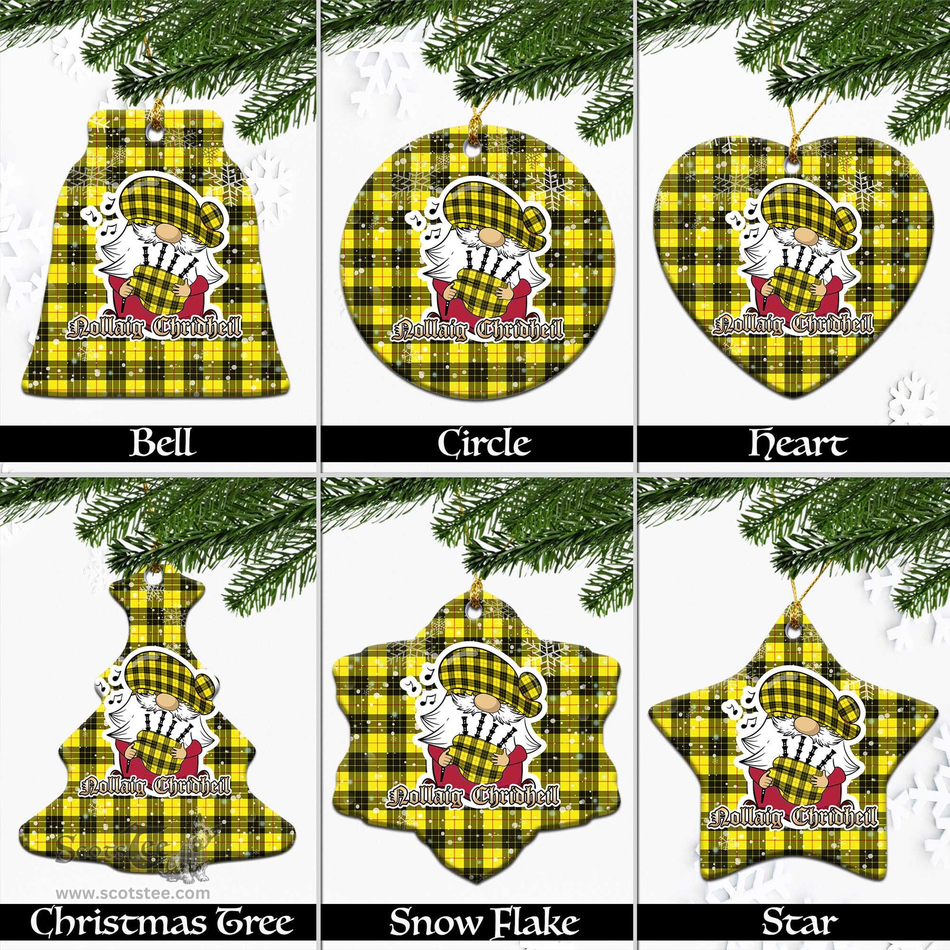 Scottish MacLeod of Lewis Modern Tartan Christmas Ornaments with Scottish Gnome Playing Bagpipes Scottish Plaid Tartan Plaid - ScotsTee - scotstee.com