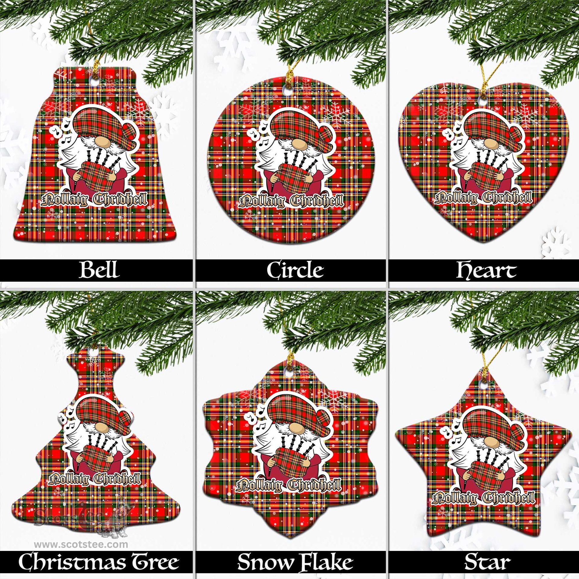 Scottish MacGill Modern Tartan Christmas Ornaments with Scottish Gnome Playing Bagpipes Scottish Plaid Tartan Plaid - ScotsTee - scotstee.com