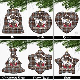 Scottish MacRae Hunting Weathered Tartan Christmas Ornaments with Scottish Gnome Playing Bagpipes Scottish Plaid Tartan Plaid - ScotsTee - scotstee.com
