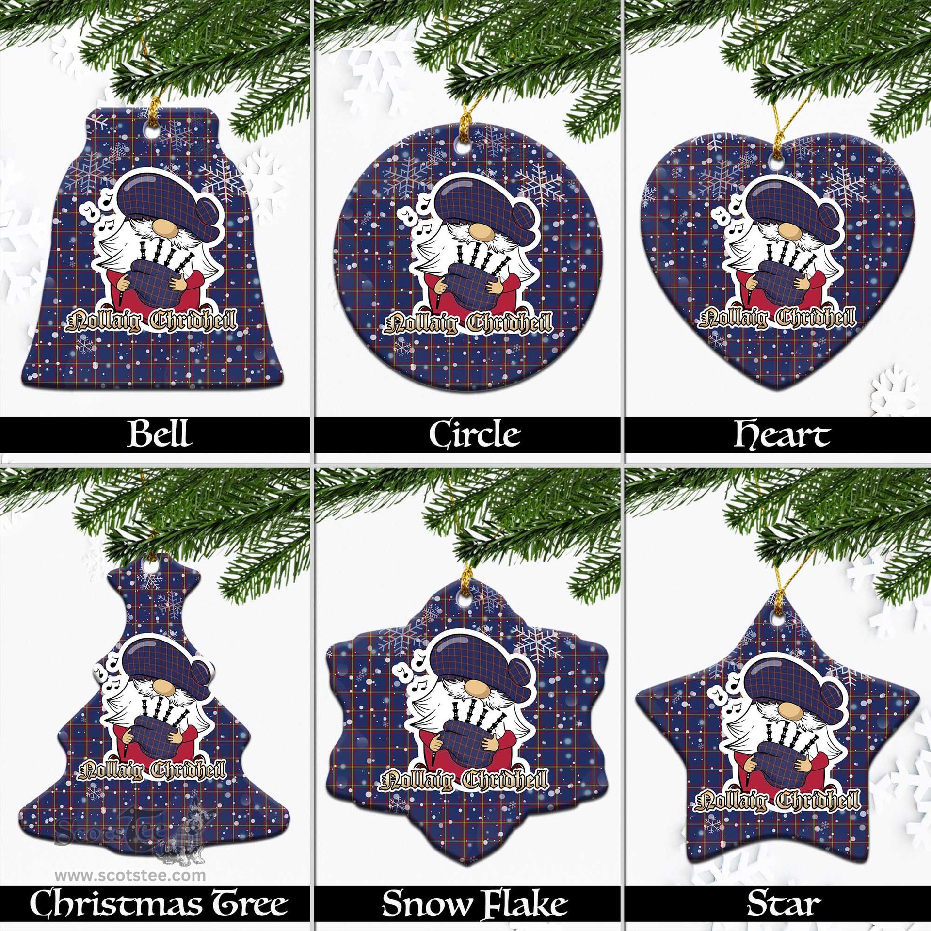 Scottish MacLaine of Lochbuie Tartan Christmas Ornaments with Scottish Gnome Playing Bagpipes Scottish Plaid Tartan Plaid - ScotsTee - scotstee.com
