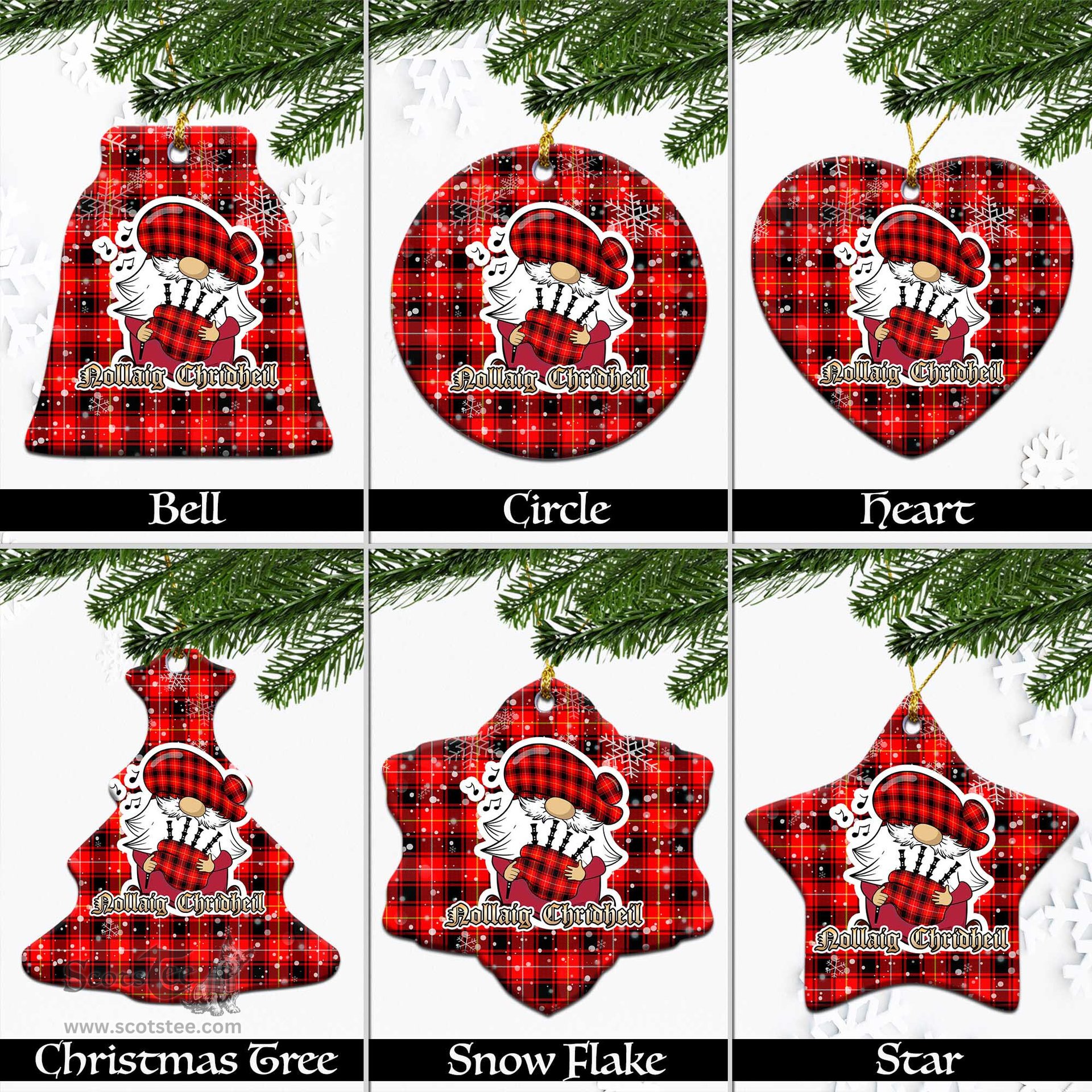 Scottish MacIver Modern Tartan Christmas Ornaments with Scottish Gnome Playing Bagpipes Scottish Plaid Tartan Plaid - ScotsTee - scotstee.com