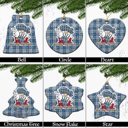 Scottish Menzies Dress Blue and White Tartan Christmas Ornaments with Scottish Gnome Playing Bagpipes Scottish Plaid Tartan Plaid - ScotsTee - scotstee.com