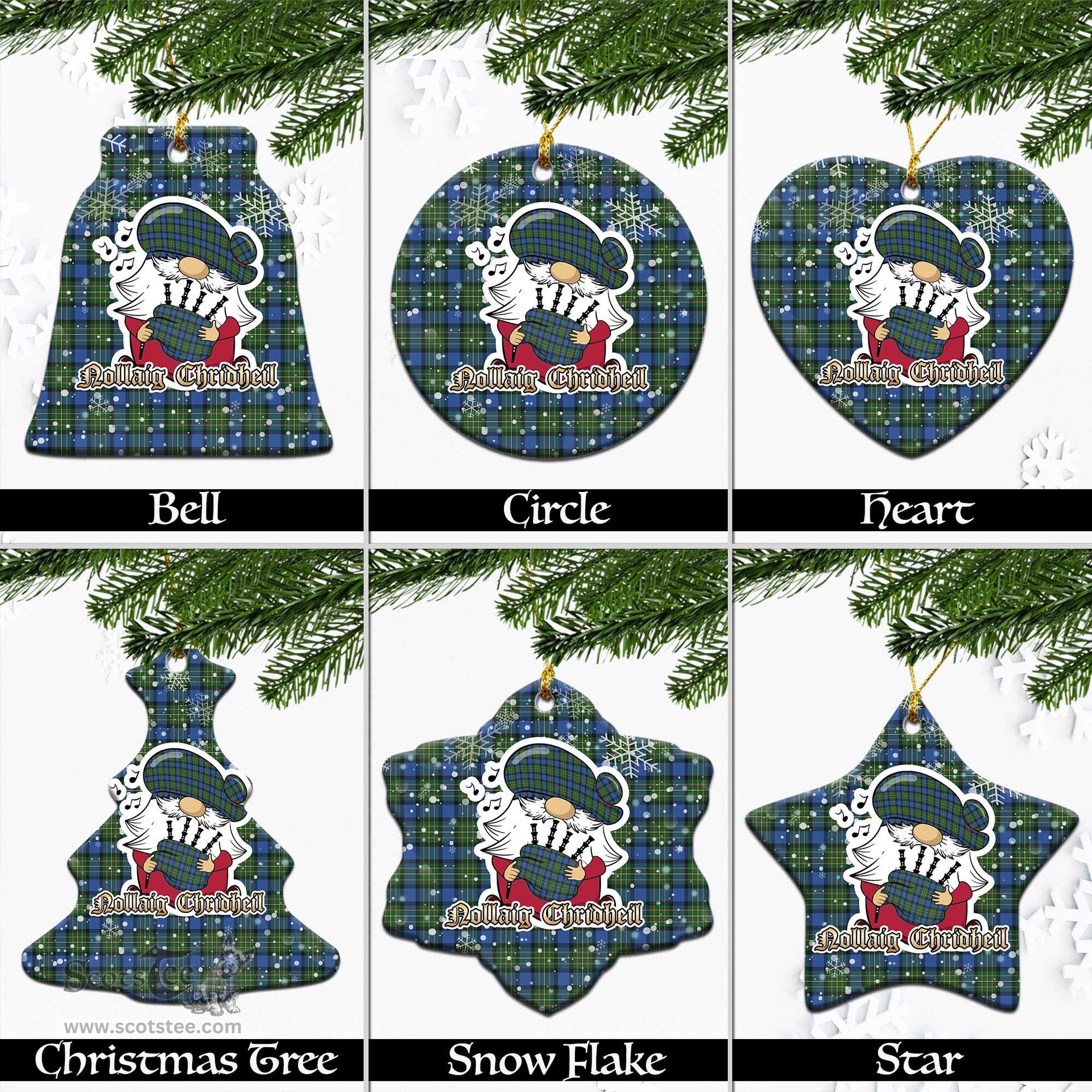 Scottish MacLaren Ancient Tartan Christmas Ornaments with Scottish Gnome Playing Bagpipes Scottish Plaid Tartan Plaid - ScotsTee - scotstee.com