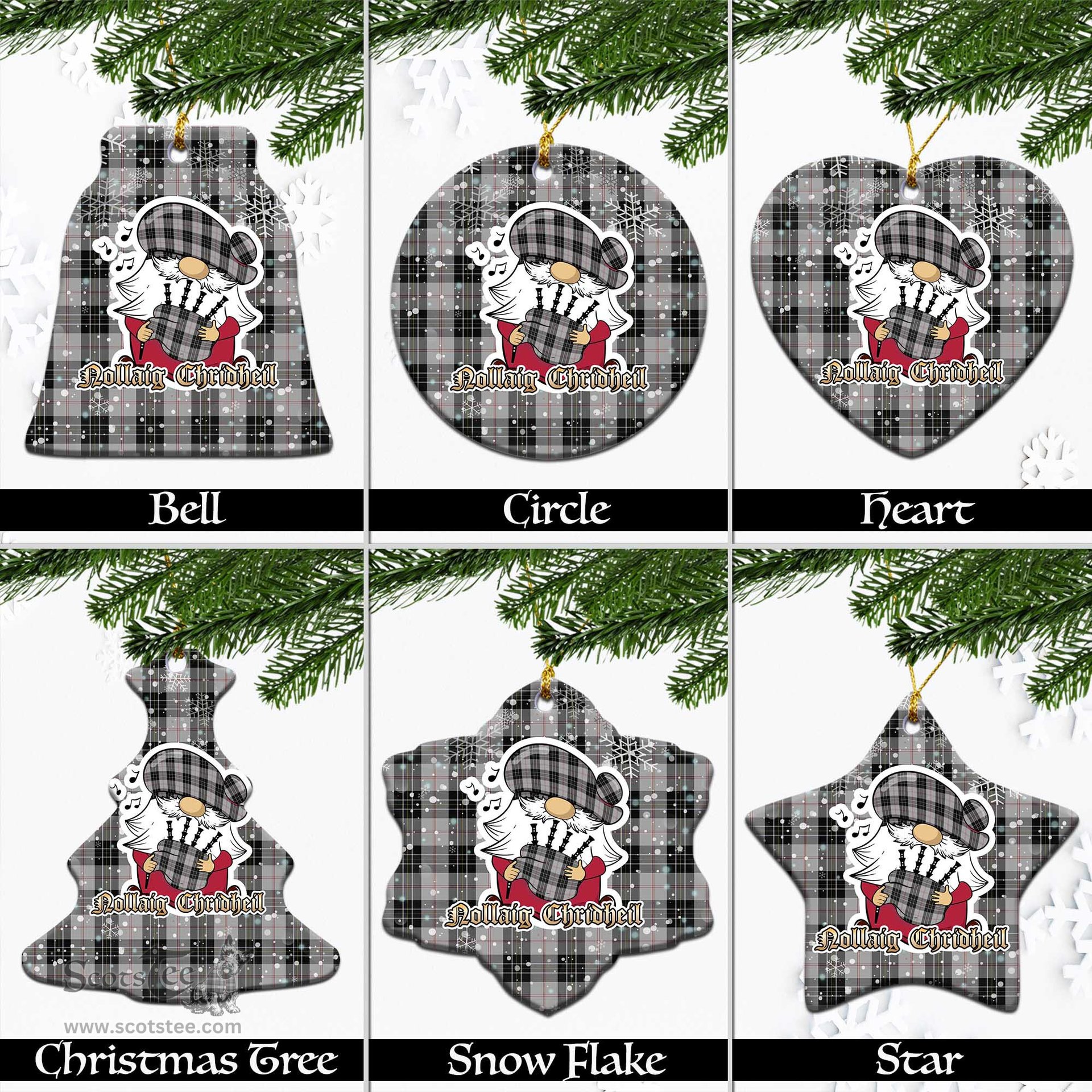 Scottish MacPherson Dress Tartan Christmas Ornaments with Scottish Gnome Playing Bagpipes Scottish Plaid Tartan Plaid - ScotsTee - scotstee.com