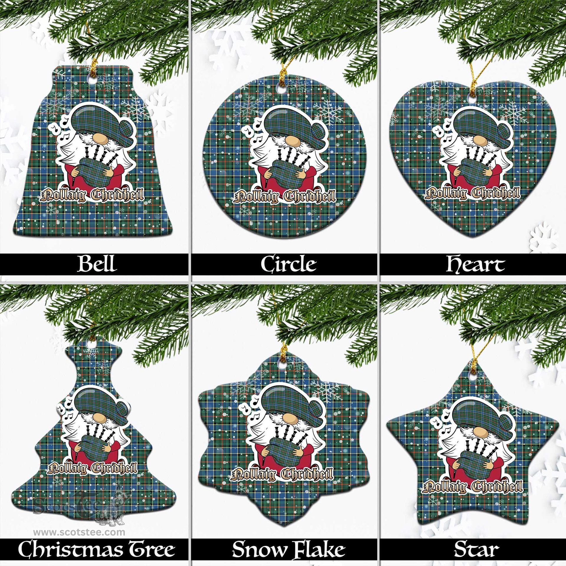 Scottish Ogilvie (Ogilvy) Hunting Ancient Tartan Christmas Ornaments with Scottish Gnome Playing Bagpipes Scottish Plaid Tartan Plaid - ScotsTee - scotstee.com