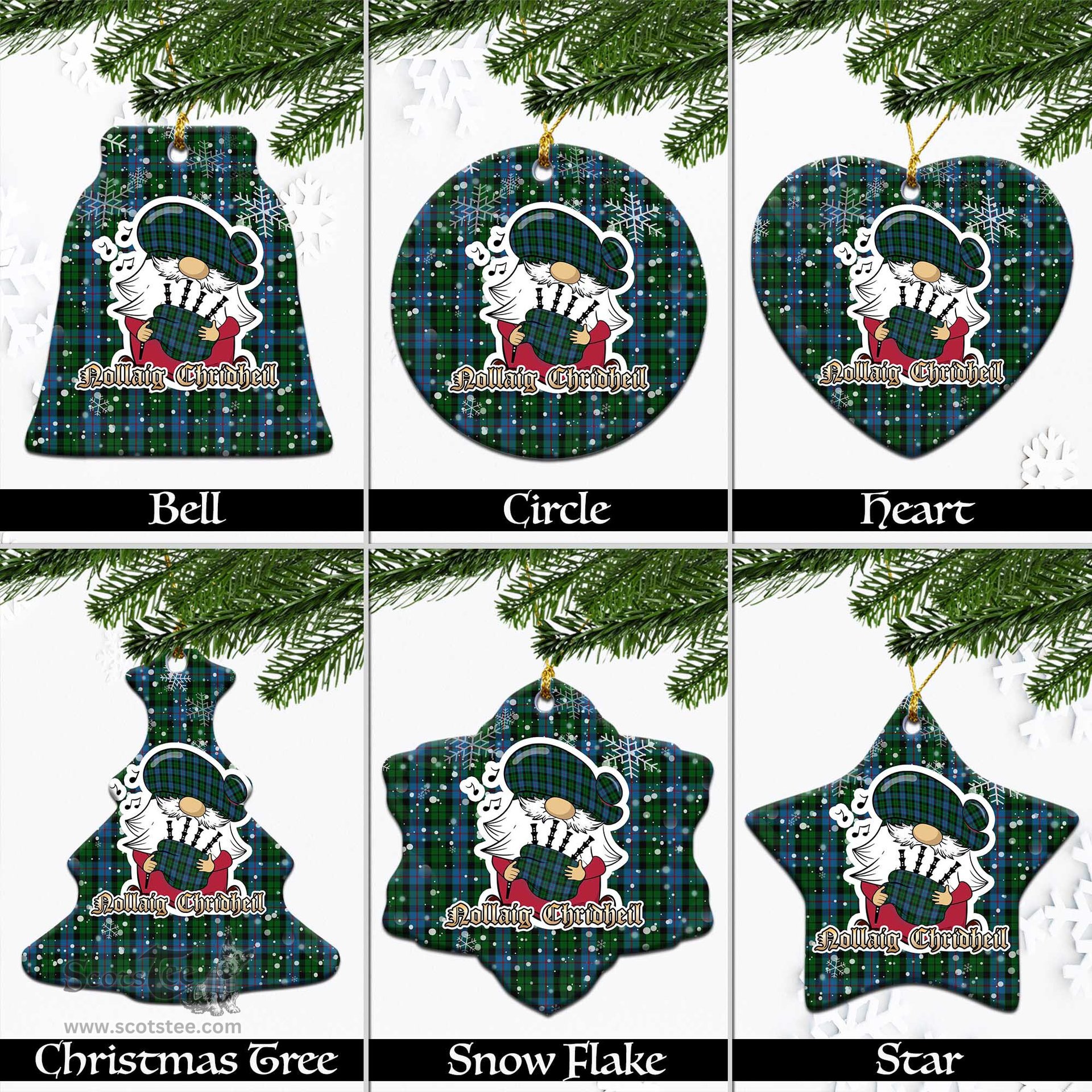 Scottish Morrison Society Tartan Christmas Ornaments with Scottish Gnome Playing Bagpipes Scottish Plaid Tartan Plaid - ScotsTee - scotstee.com