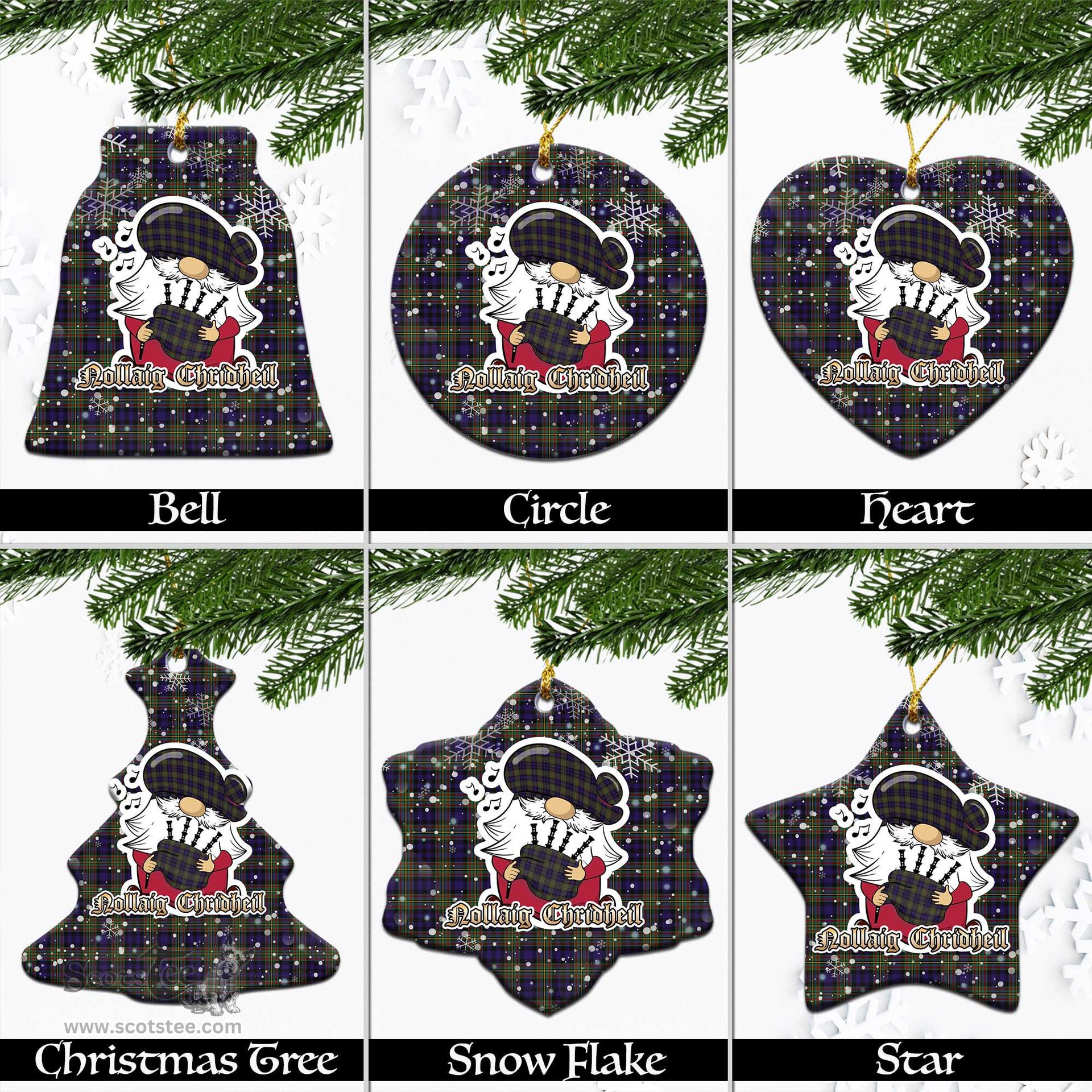 Scottish MacLellan Tartan Christmas Ornaments with Scottish Gnome Playing Bagpipes Scottish Plaid Tartan Plaid - ScotsTee - scotstee.com