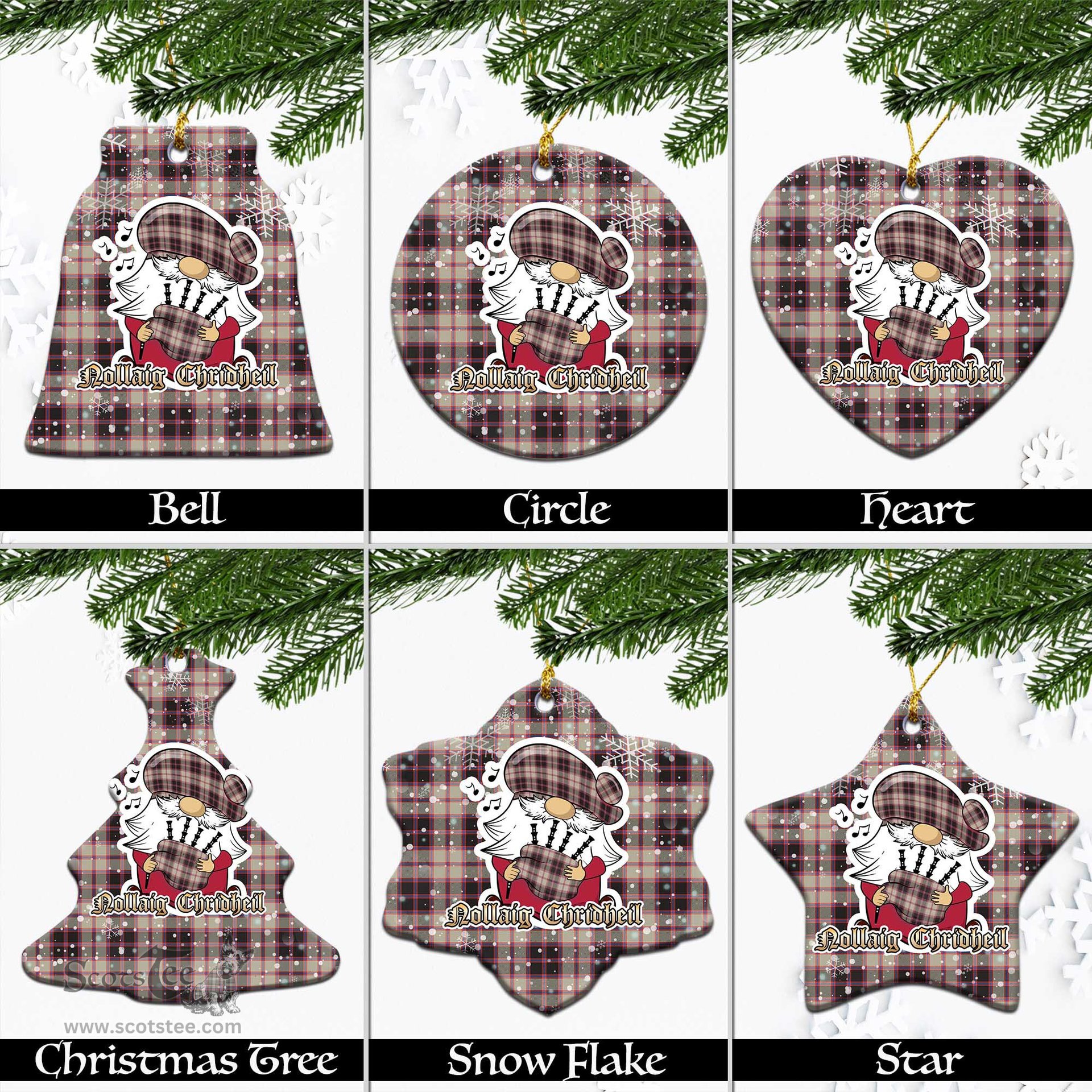 Scottish MacPherson Hunting Ancient Tartan Christmas Ornaments with Scottish Gnome Playing Bagpipes Scottish Plaid Tartan Plaid - ScotsTee - scotstee.com