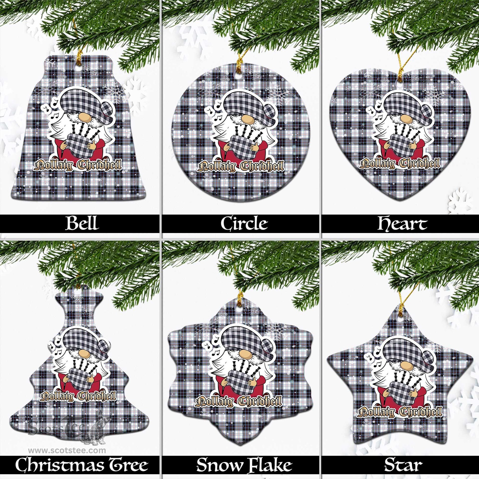 Scottish MacRae Dress Modern Tartan Christmas Ornaments with Scottish Gnome Playing Bagpipes Scottish Plaid Tartan Plaid - ScotsTee - scotstee.com