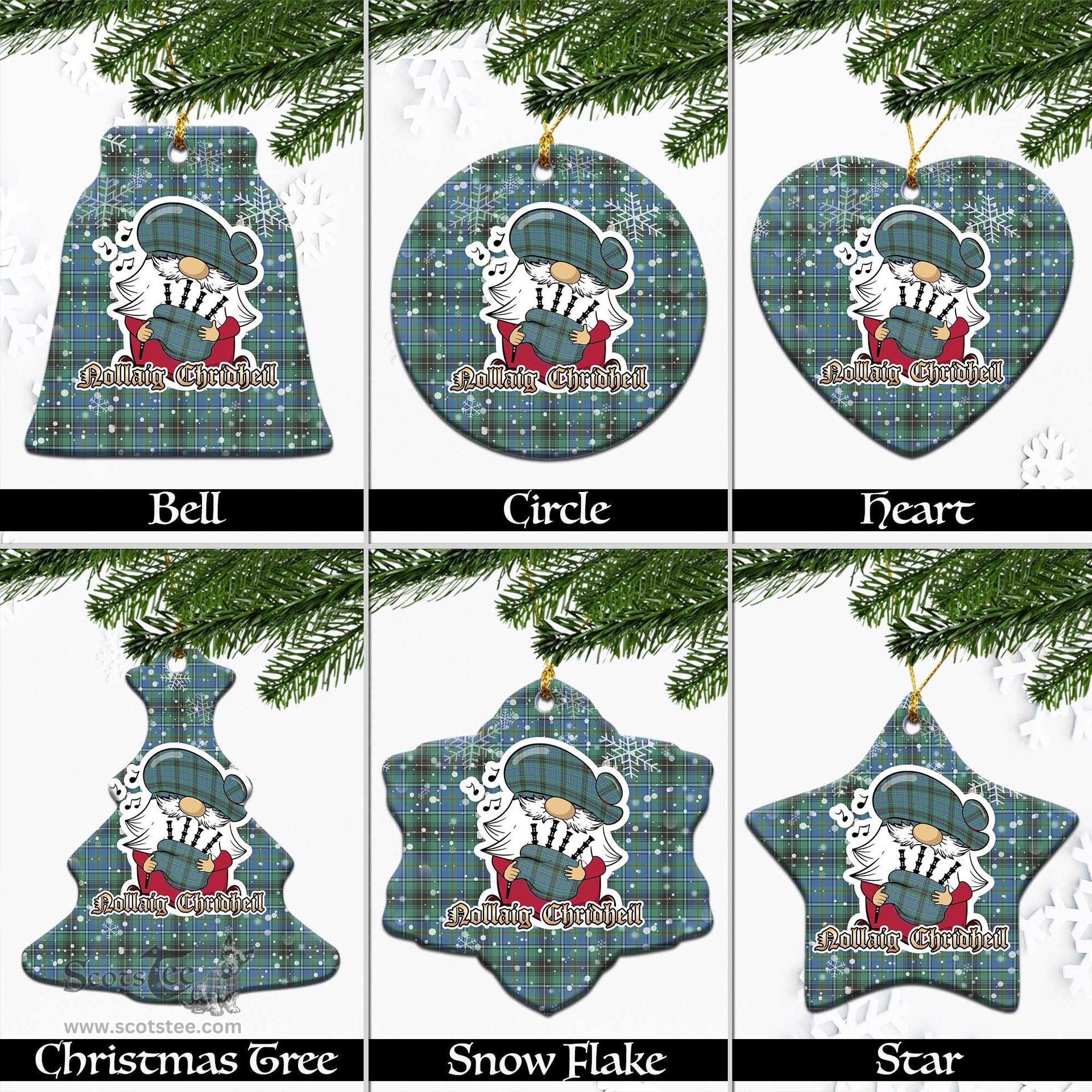 Scottish MacInnes Ancient Tartan Christmas Ornaments with Scottish Gnome Playing Bagpipes Scottish Plaid Tartan Plaid - ScotsTee - scotstee.com