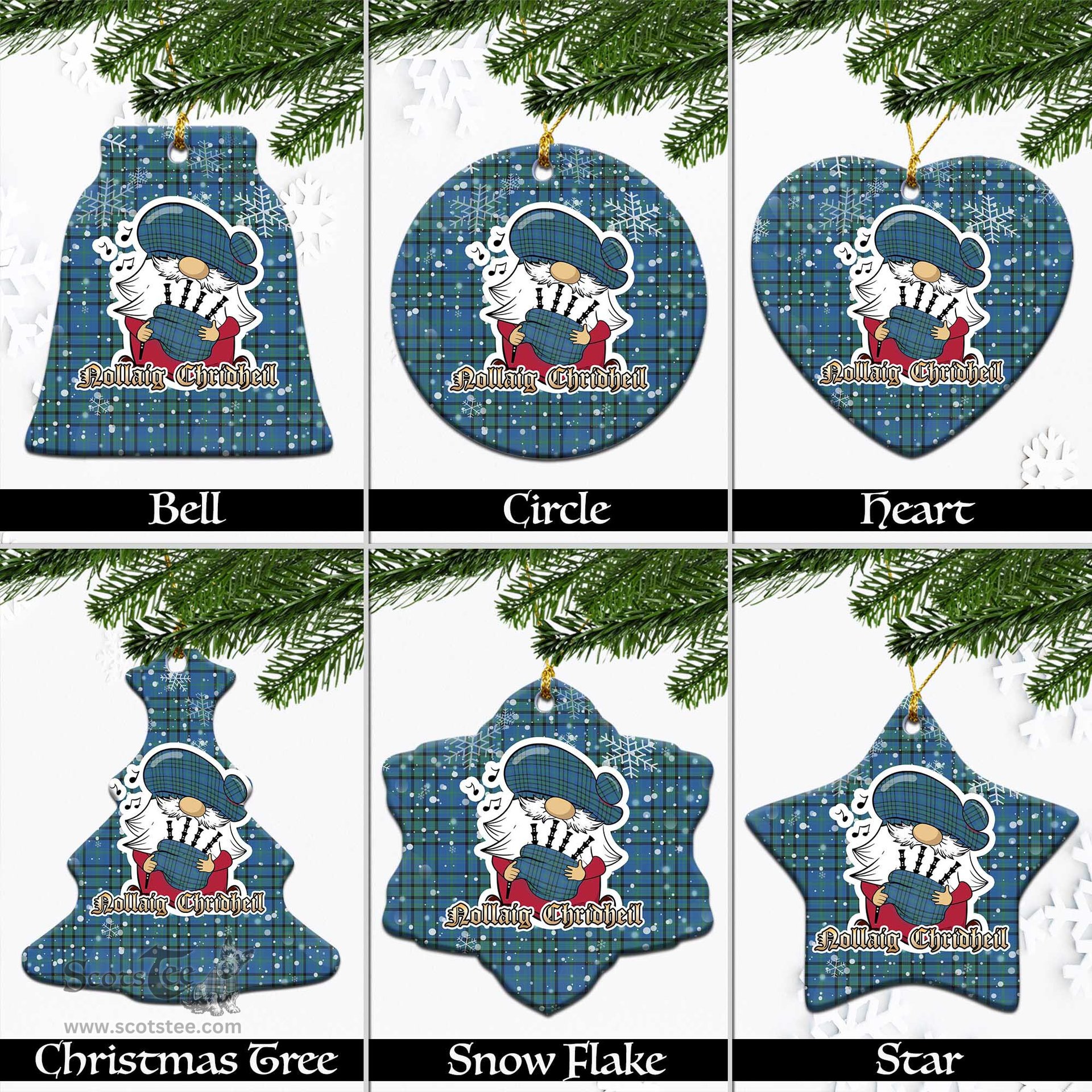 Scottish Matheson Hunting Ancient Tartan Christmas Ornaments with Scottish Gnome Playing Bagpipes Scottish Plaid Tartan Plaid - ScotsTee - scotstee.com