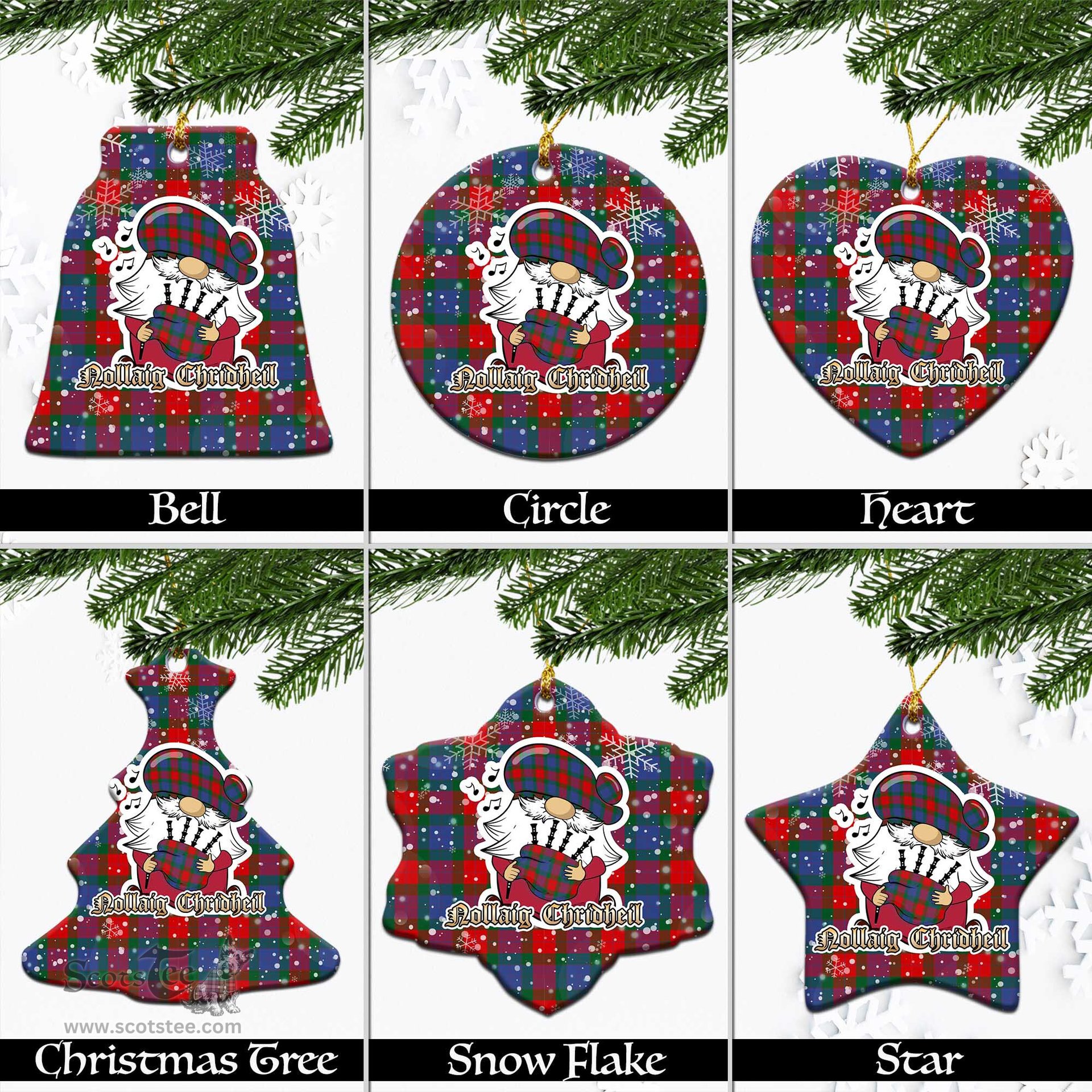 Scottish Mar Tartan Christmas Ornaments with Scottish Gnome Playing Bagpipes Scottish Plaid Tartan Plaid - ScotsTee - scotstee.com