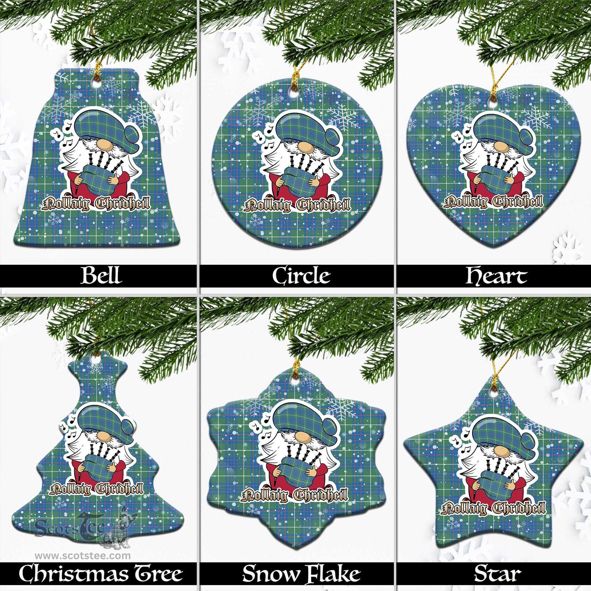 Scottish MacIntyre Hunting Ancient Tartan Christmas Ornaments with Scottish Gnome Playing Bagpipes Scottish Plaid Tartan Plaid - ScotsTee - scotstee.com