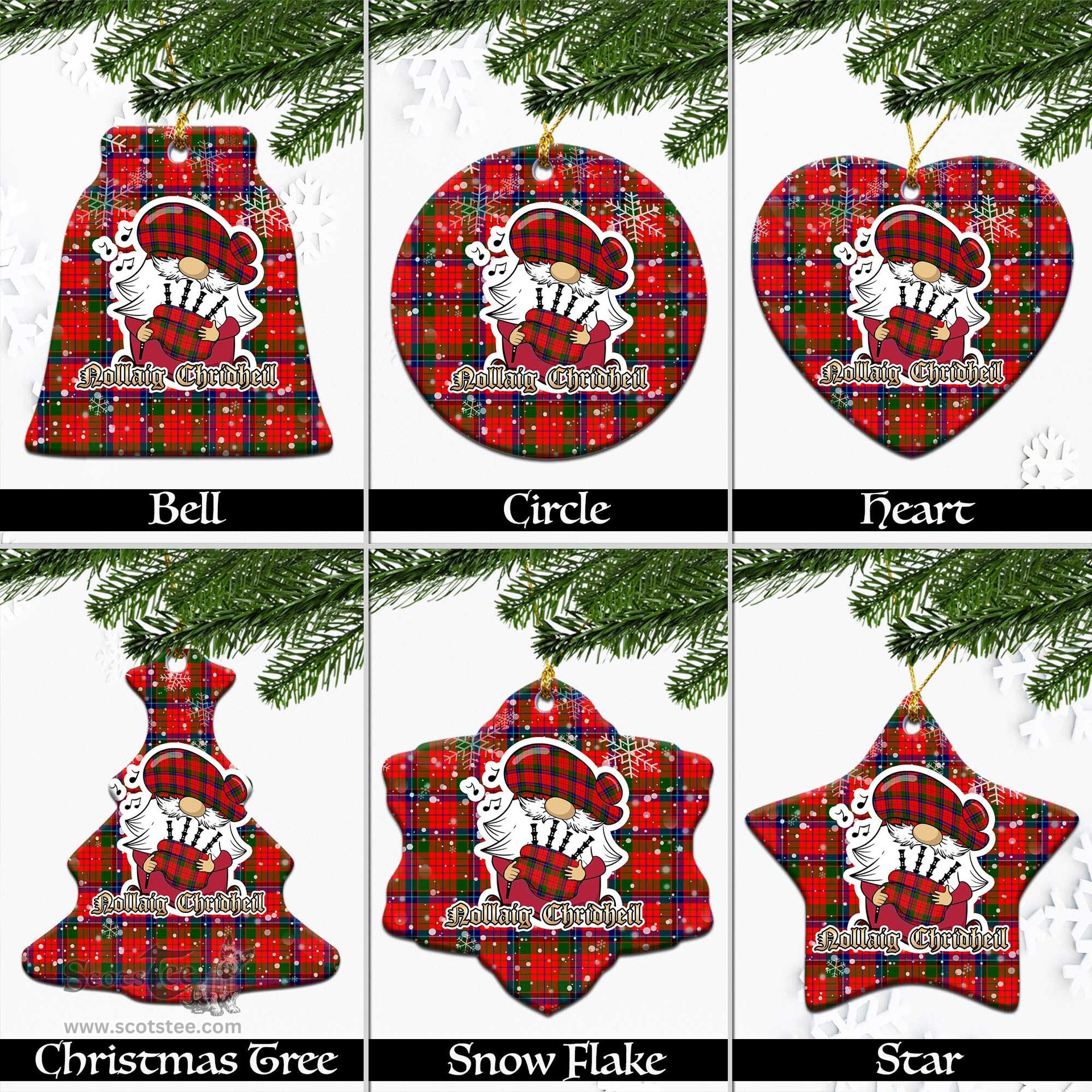 Scottish Nicolson Modern Tartan Christmas Ornaments with Scottish Gnome Playing Bagpipes Scottish Plaid Tartan Plaid - ScotsTee - scotstee.com
